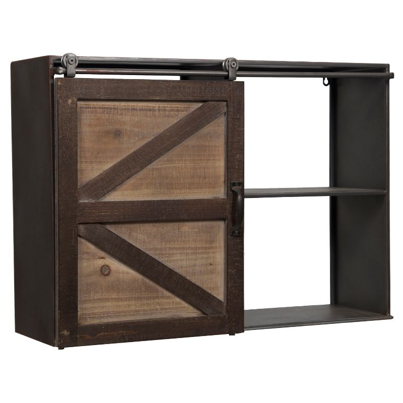 27.8" x 20.1" Farmhouse Sliding Barn Door Storage Cabinet Shelf Brown - Gallery Solutions