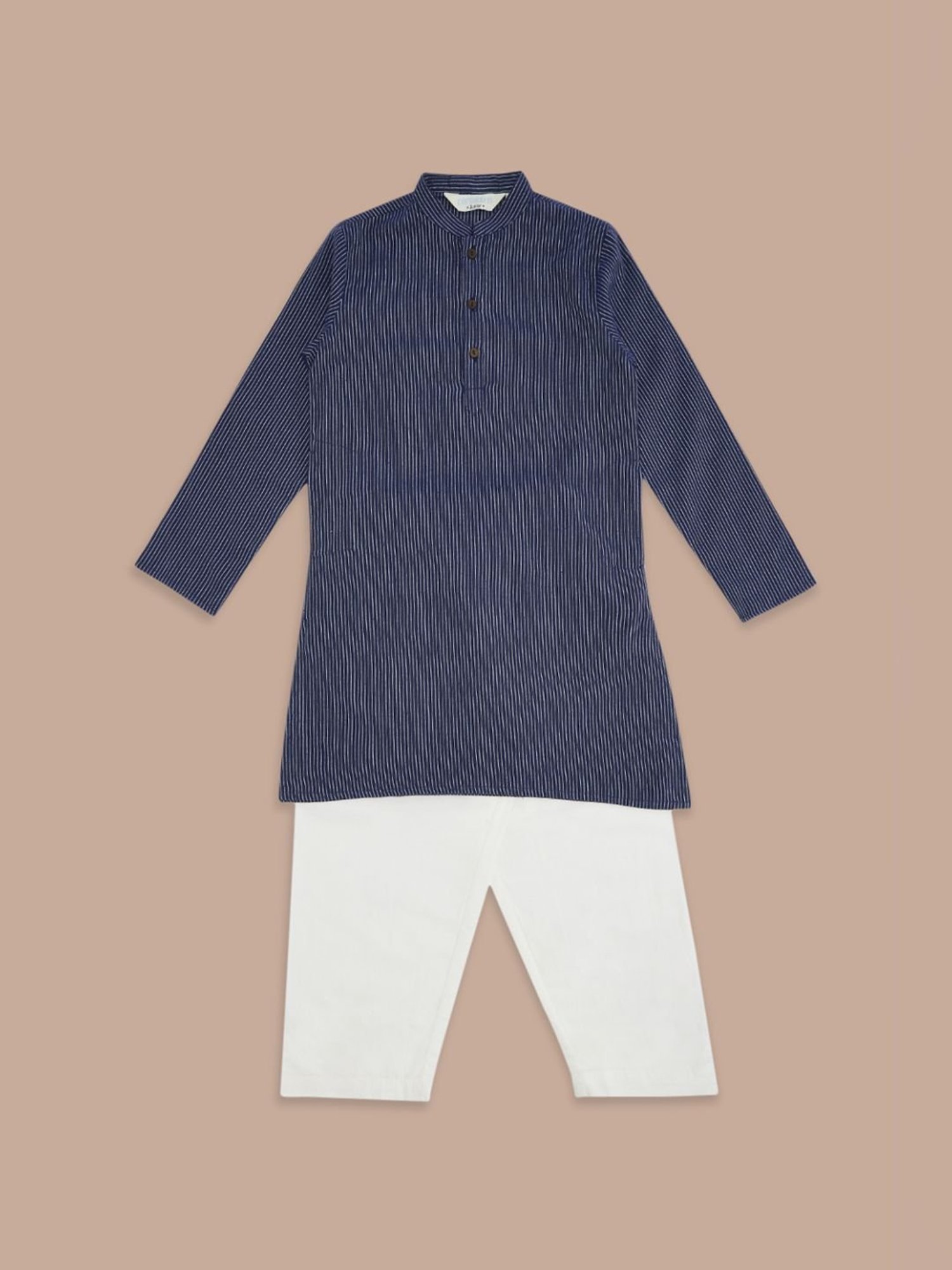 Indus Route by Pantaloons Kids Navy & White Cotton Striped Full Sleeves Kurta Set