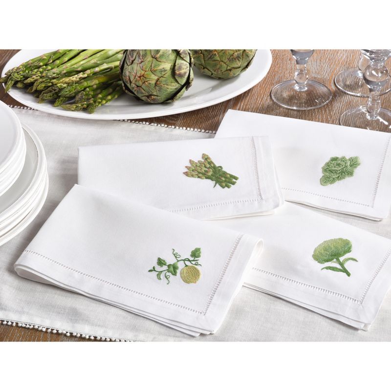 Saro Lifestyle Embroidered Artichoke Design Hemstitched Trim Border Cotton Napkin (set of 6 pcs)