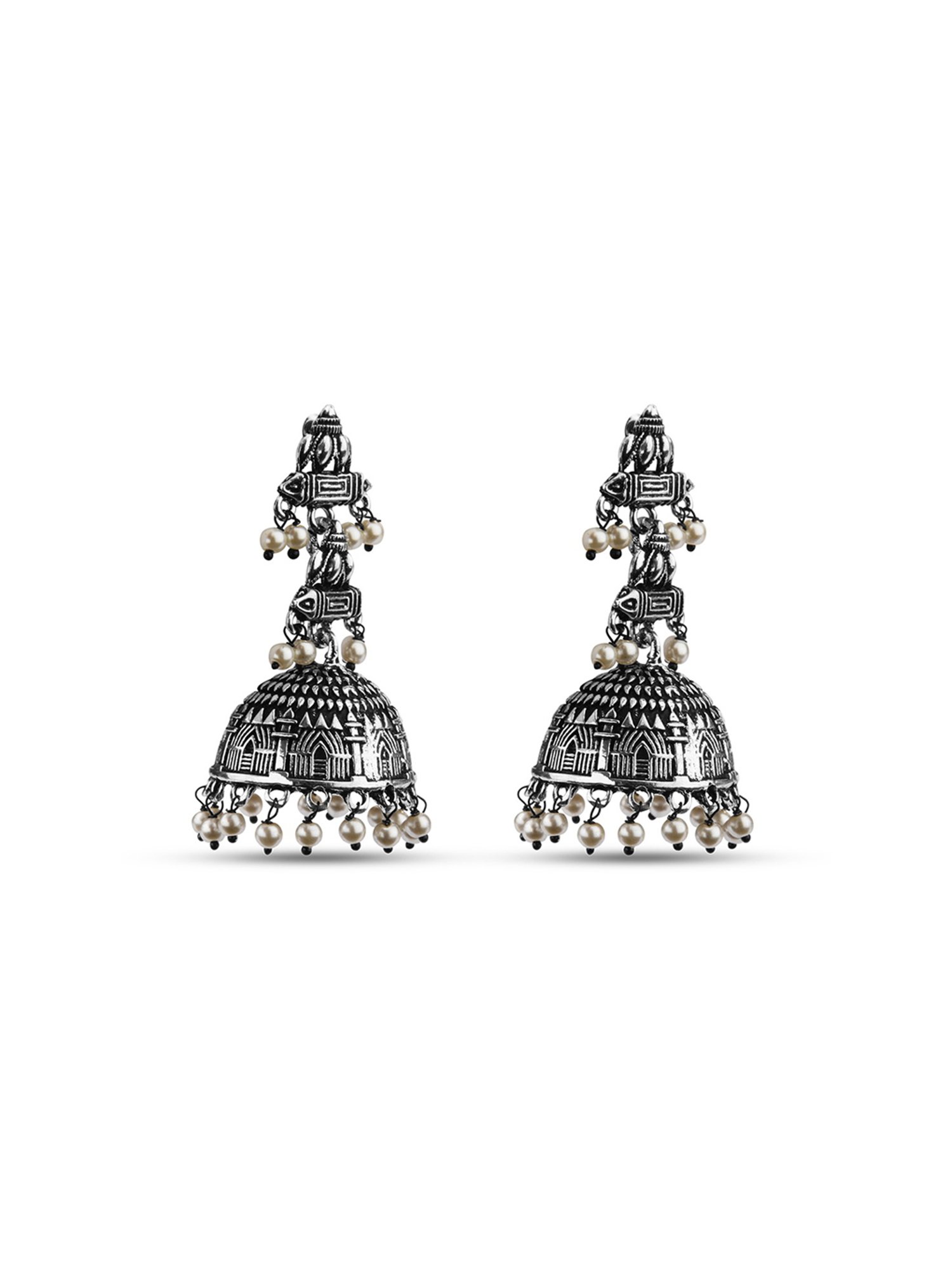 Fida Oxidised Silver Temple Inspired Jhumki Earrings