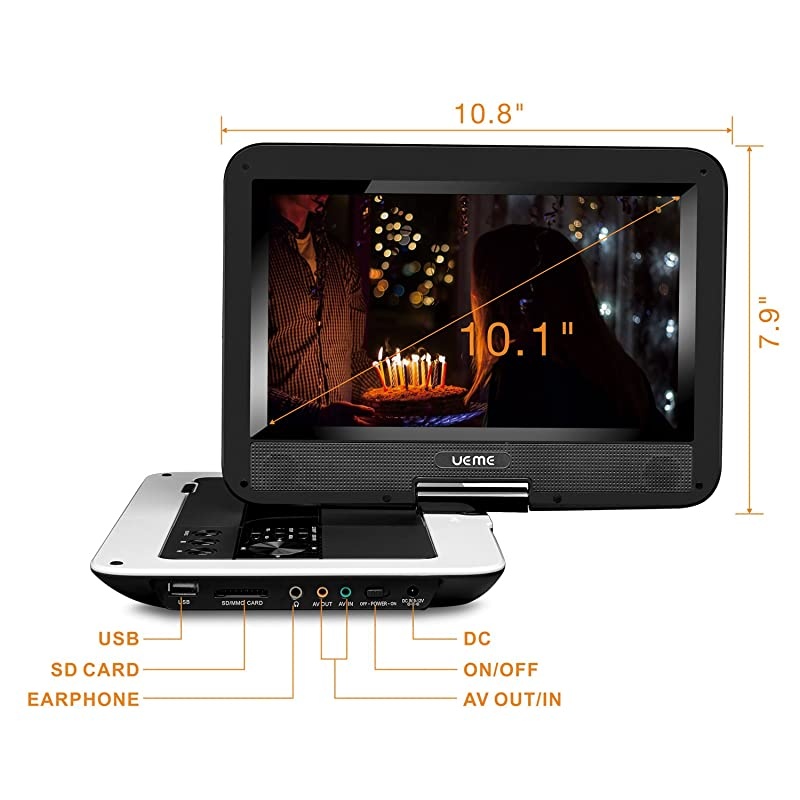 Portable DVD Player with 10.1 inches LCD Screen, Car Headrest Mount Holder, Remote Control, Travel DVD Player (White)