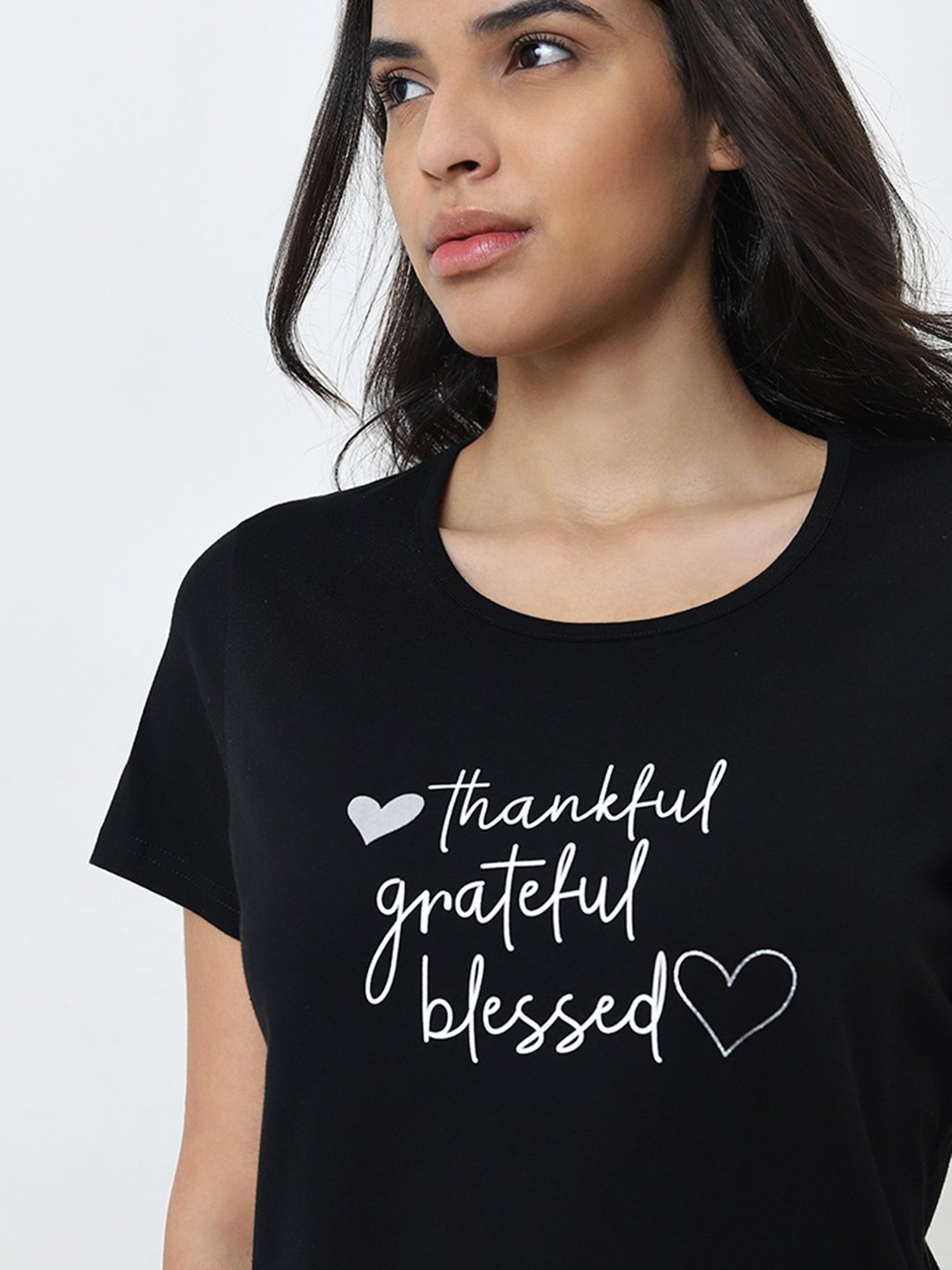 Wunderlove by Westside Black Text Printed Cotton T-Shirt