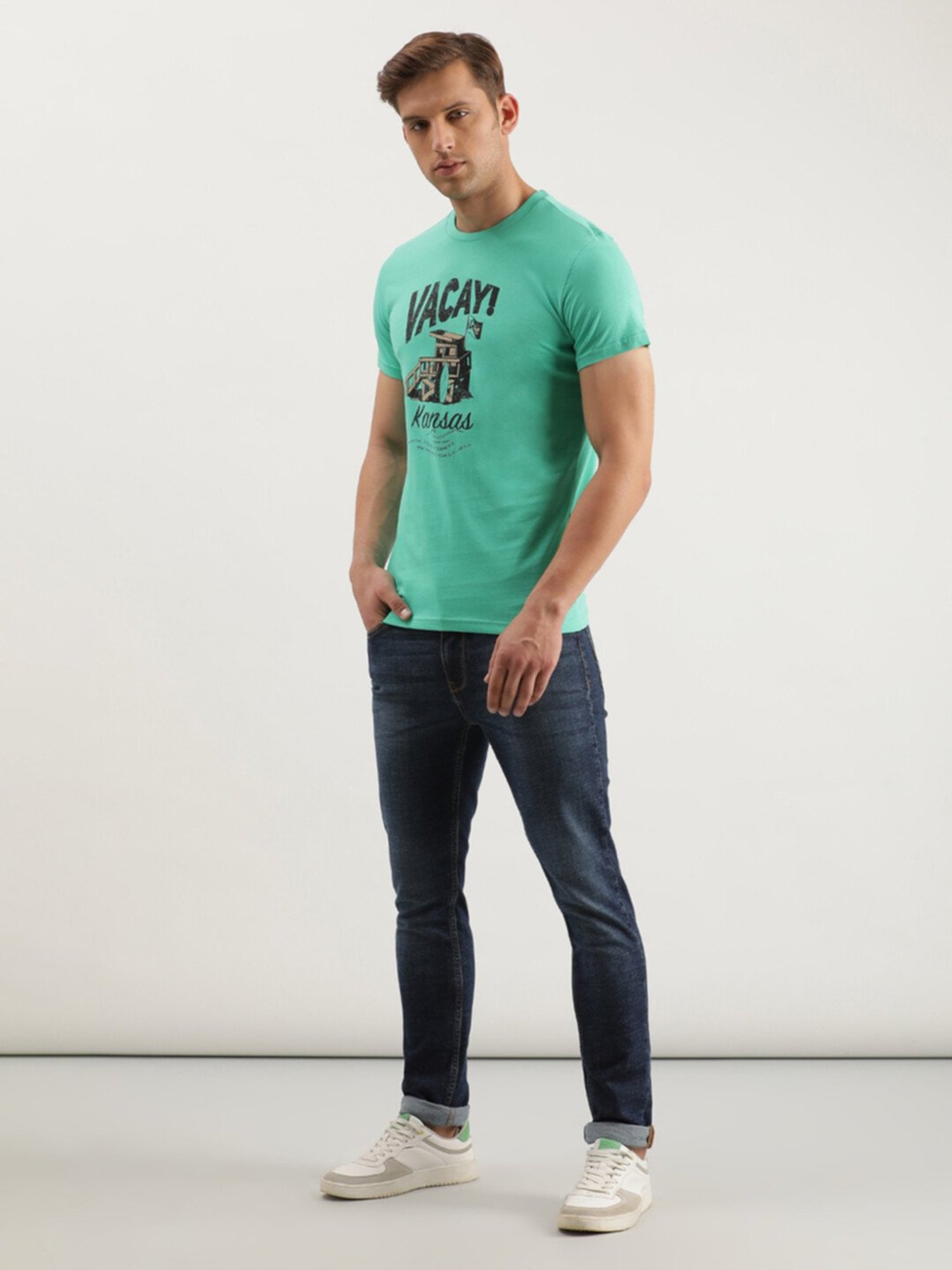 Lee Mint Green Slim Fit Graphic Print Crew T-Shirt