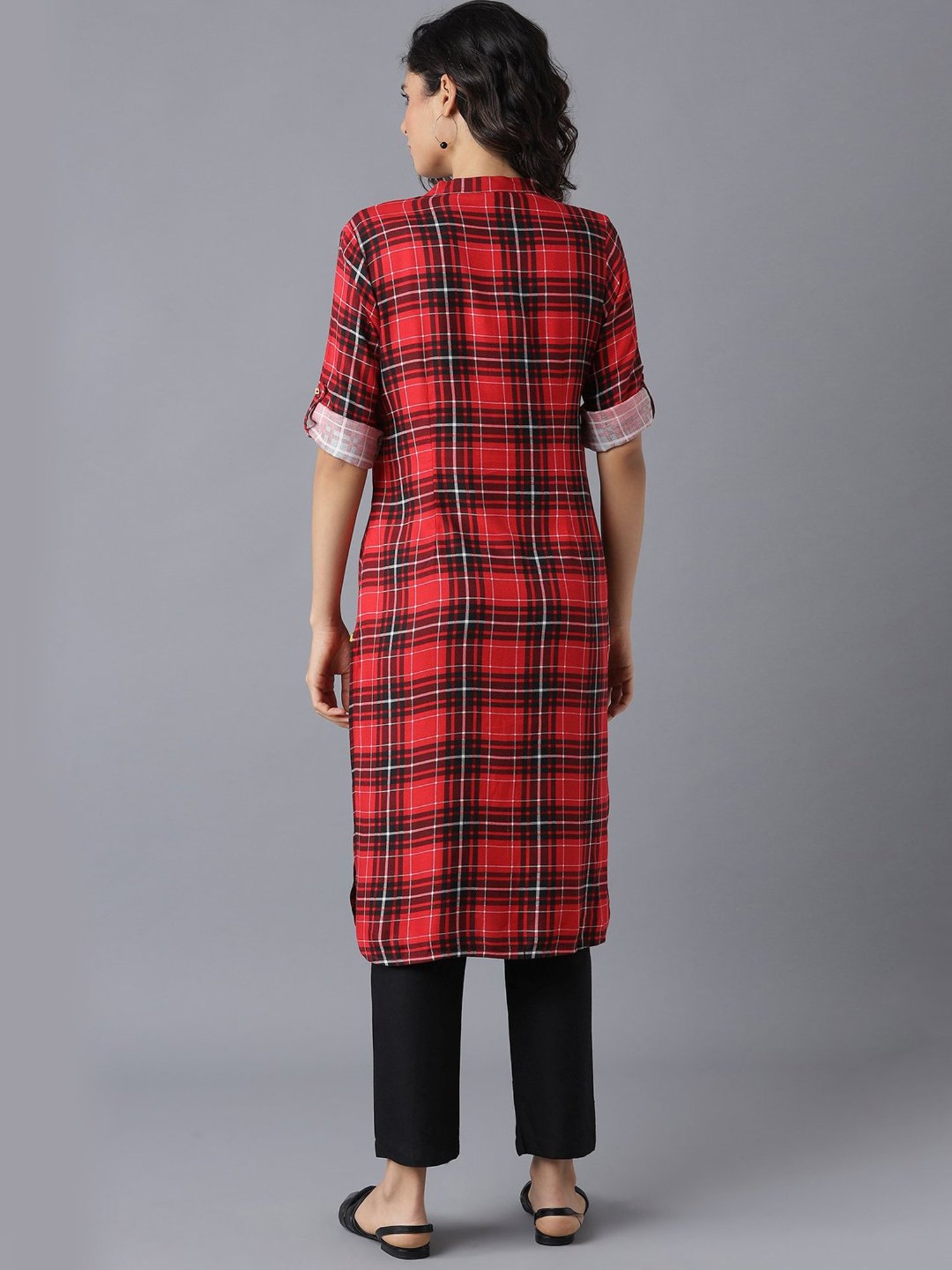 Aurelia Red Chequered Kurta Pant Set
