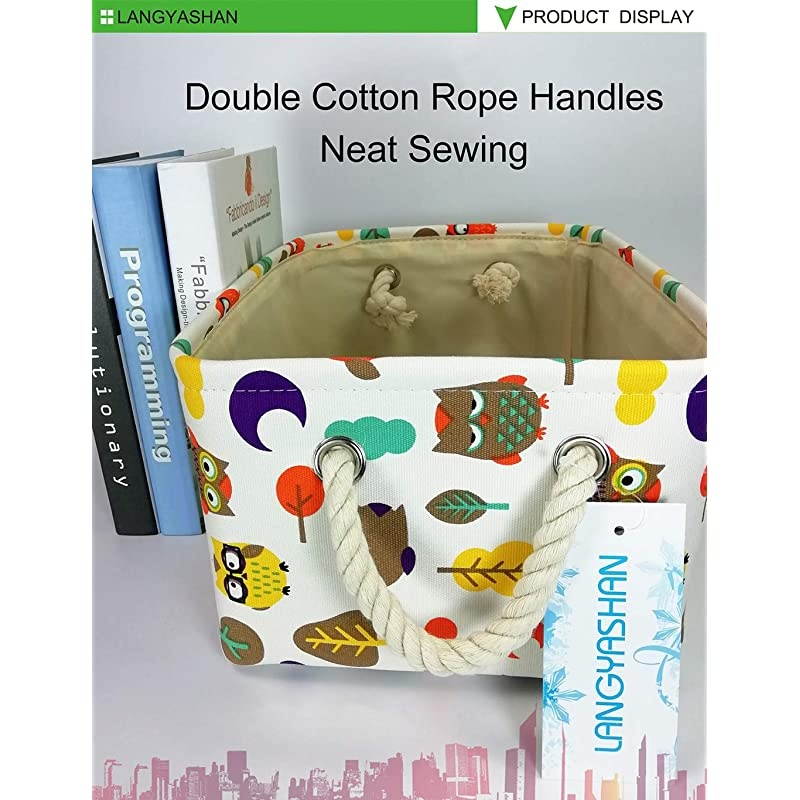 Rectangular Storage Bin Collapse Canvas Fabric Cartoon Storage Basket with Handles for Organizing Home Kitchen Boys and Girls Toys Office Closet Shelf Baskets (Owl)