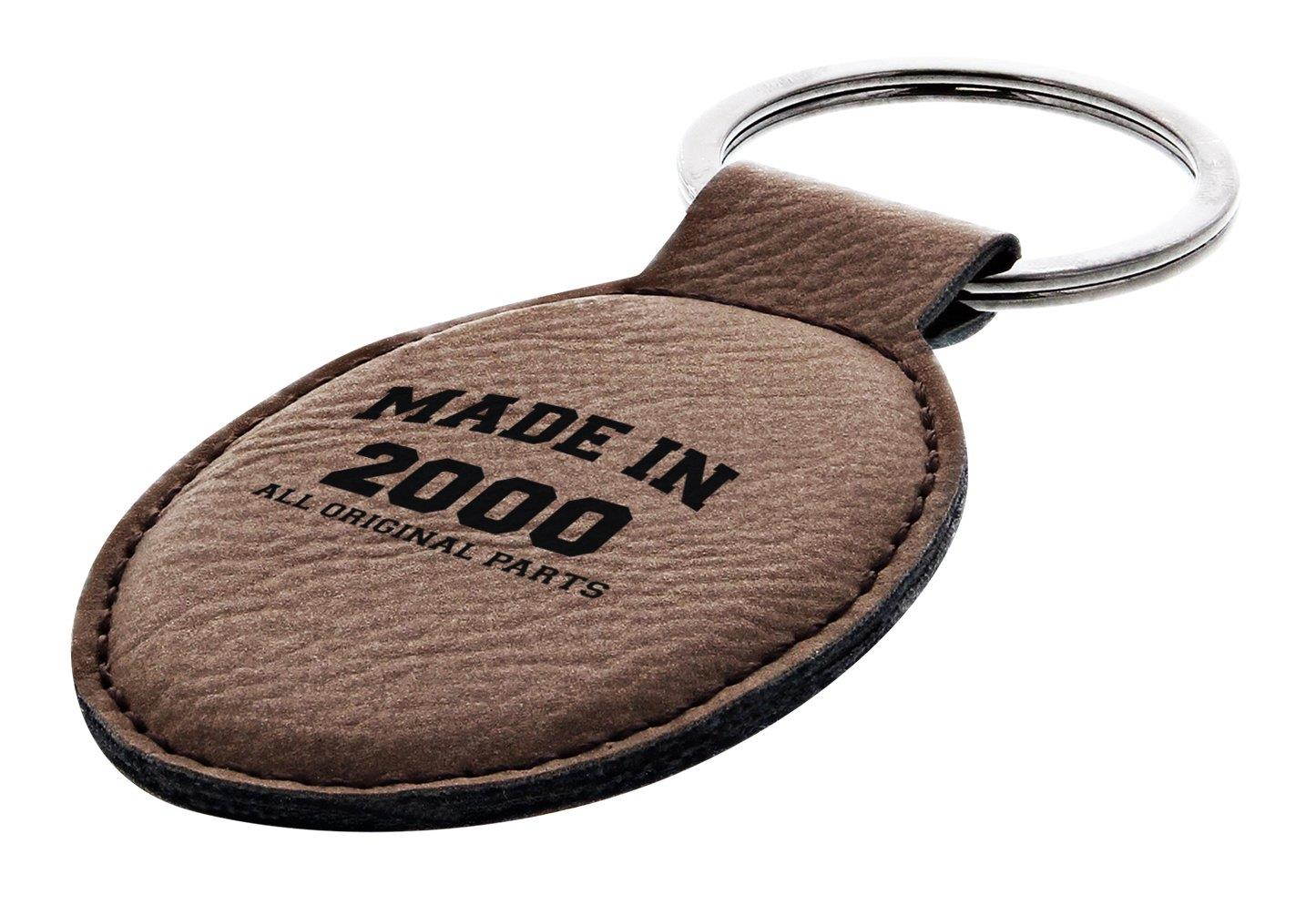 18th Birthday Gifts Made 2000 Birthday Gifts for Daughter or Son Leather Oval Keychain Key Tag Brown