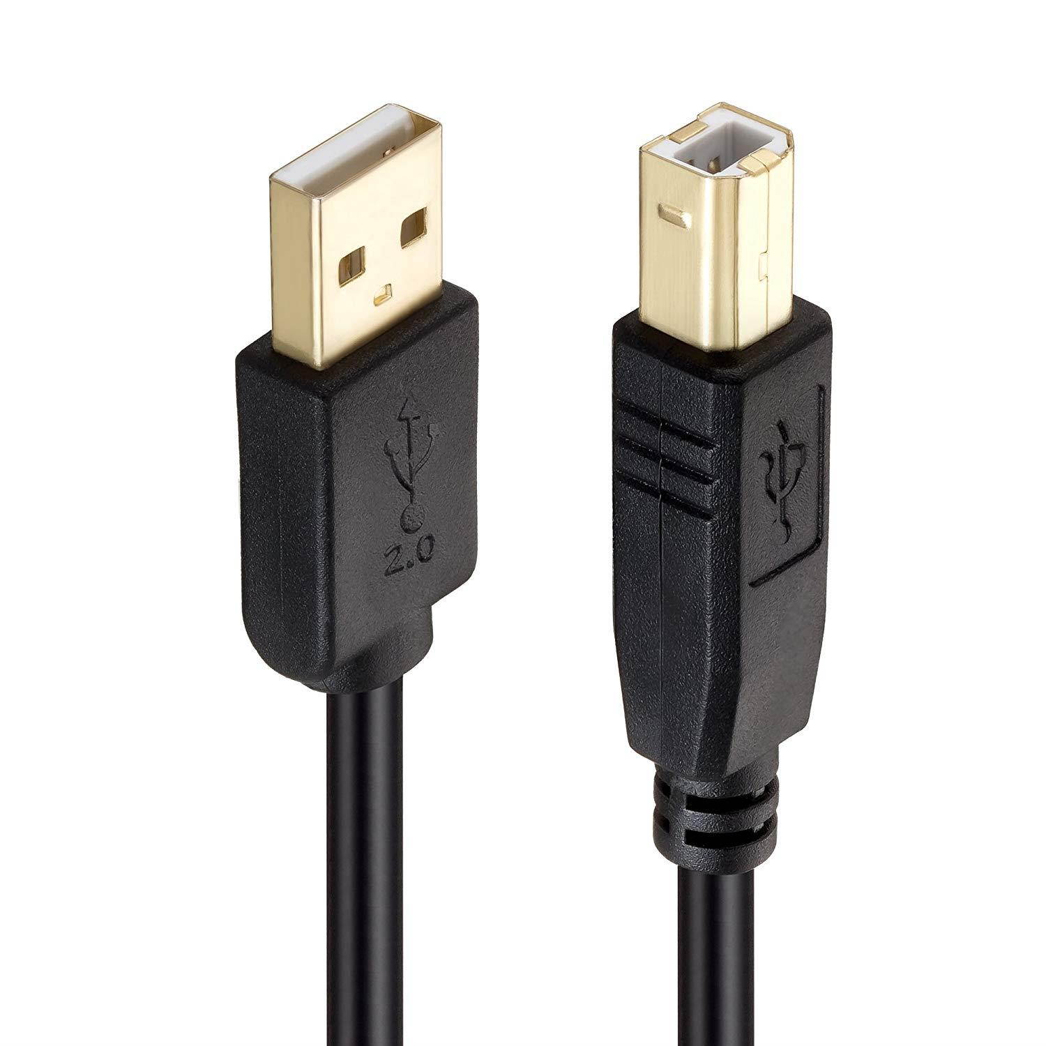 Printer Cable 20 ft, NC XQIN USB 2.0 Printer Cable Cord Type A-Male to B-Male Cable for Printer/Scanner-Gold-Plated