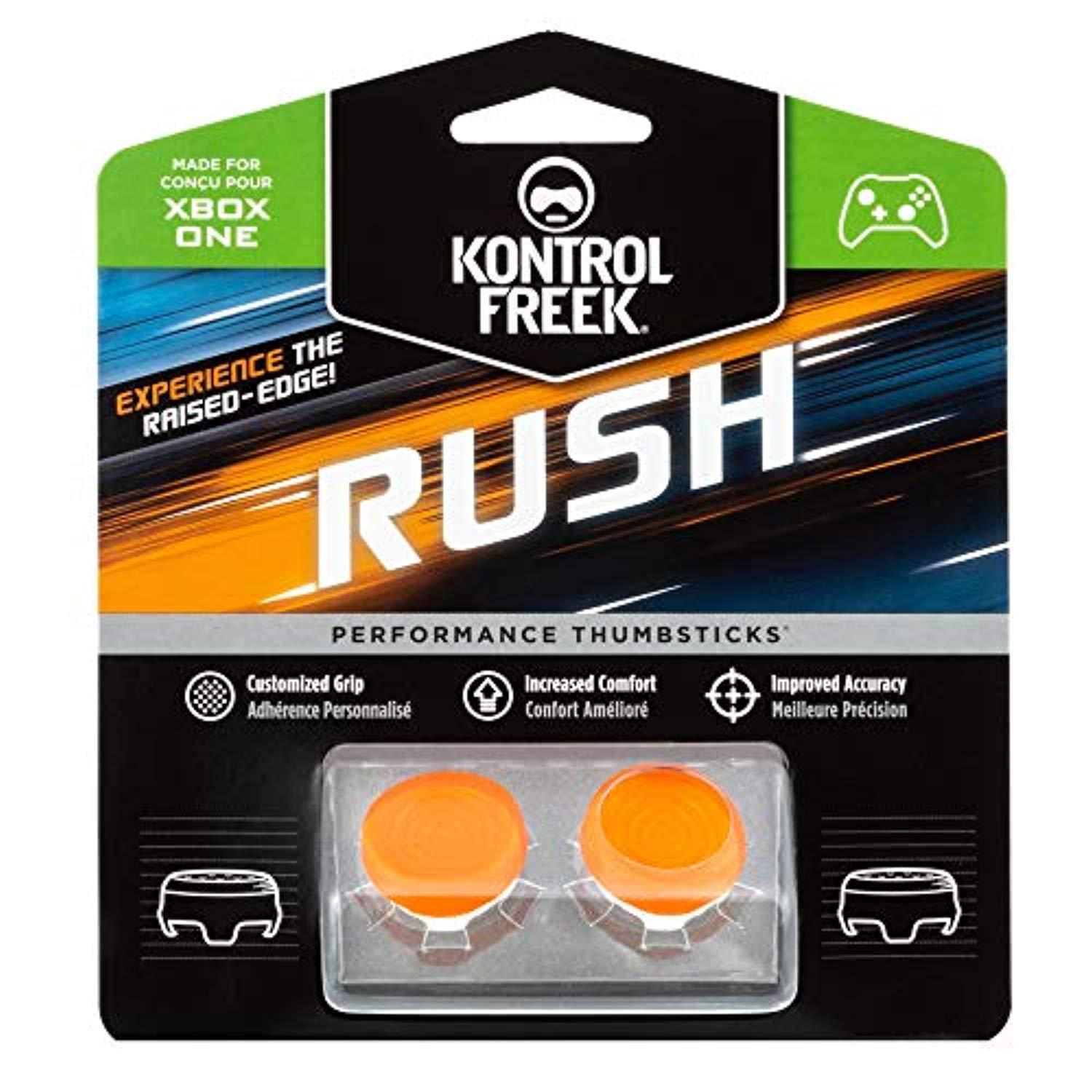 kontrolfreek rush performance thumbsticks for xbox one | performance thumbsticks | 2 mid-rise, concave | orange/white