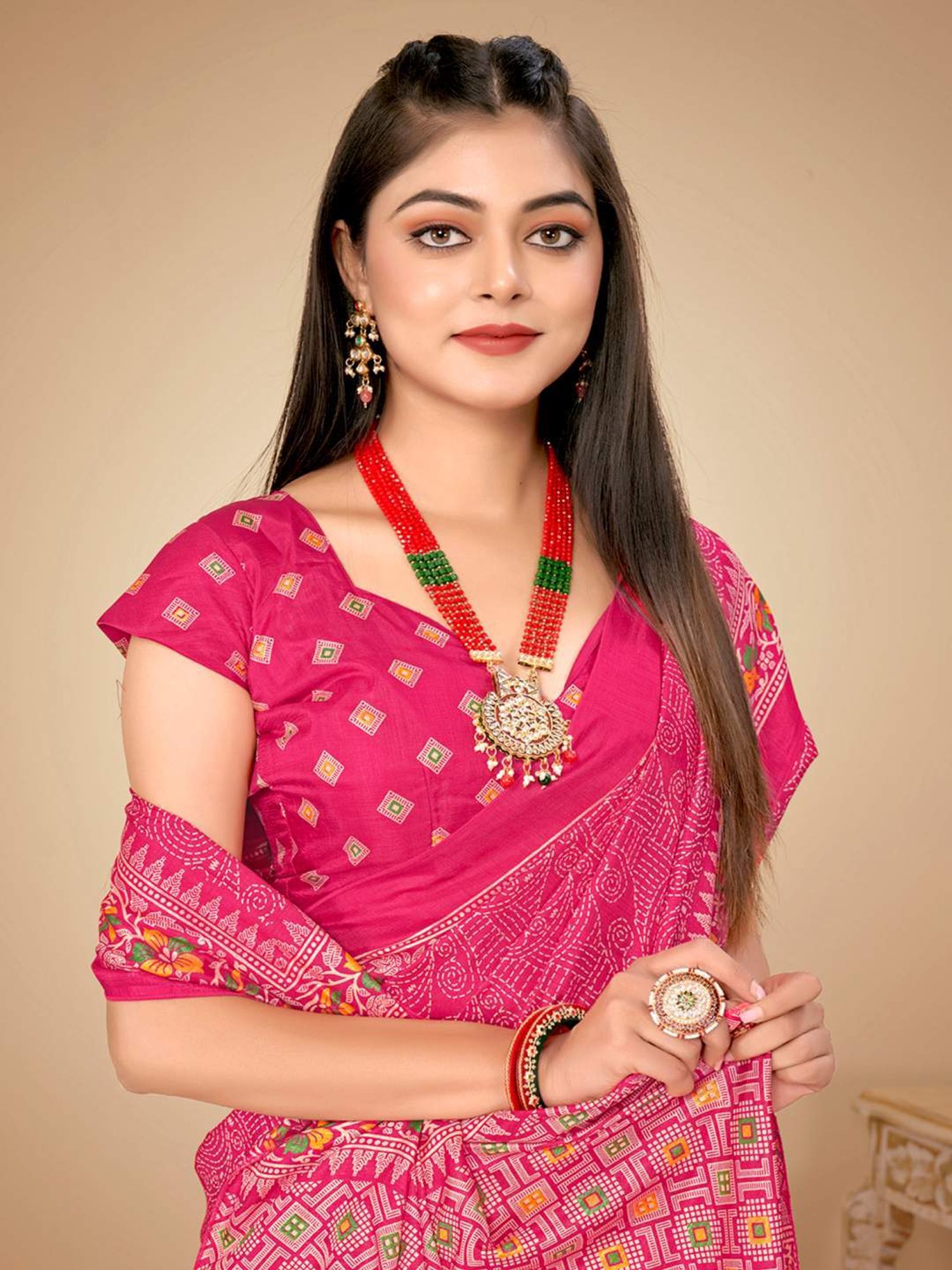 Saree Mall Pink Silk Printed Saree With Unstitched Blouse