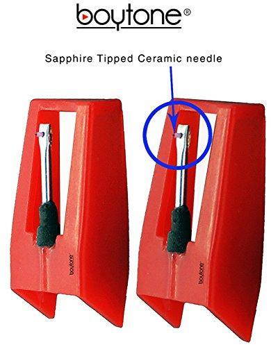 Boytone Pack of 2, Sapphire Tipped Ceramic Replacement Needle for Turntables