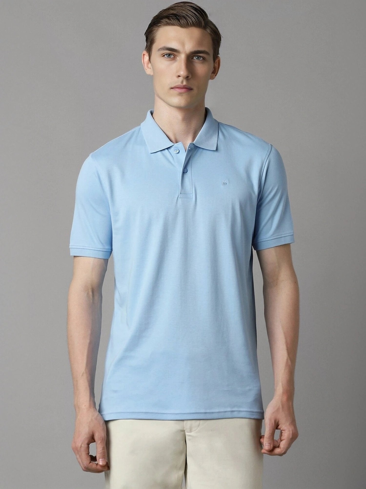 Louis Philippe Blue Cotton Regular Fit Polo T-Shirt