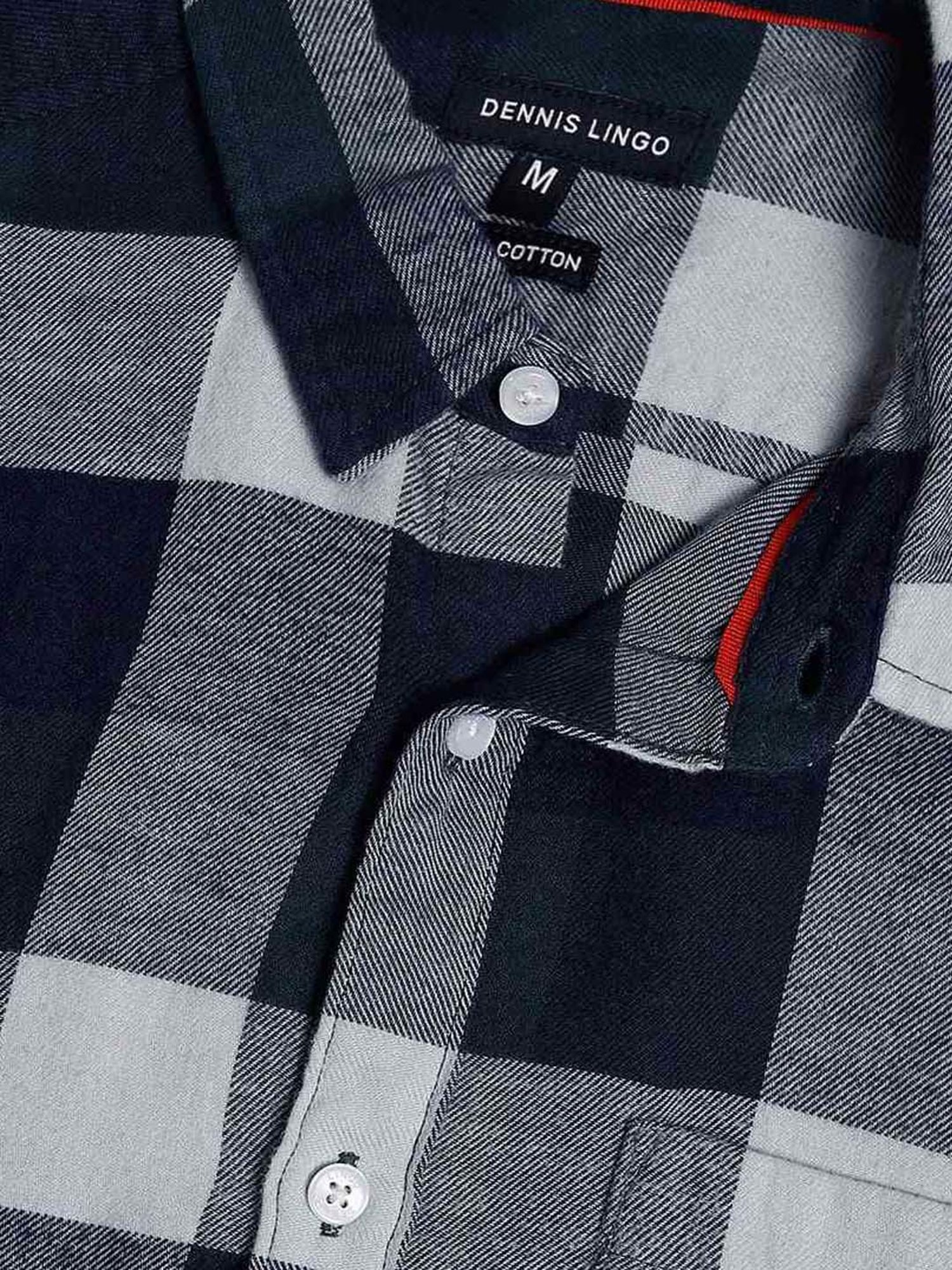 Dennis Lingo Navy & White Cotton Slim Fit Checks Shirt