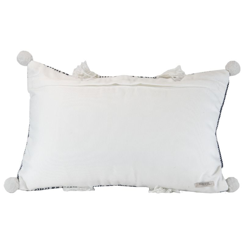 Blue Striped Hand Woven 14x22" Outdoor Decorative Throw Pillow with Hand Tied Tassels and Pom Poms - Foreside Home & Garden