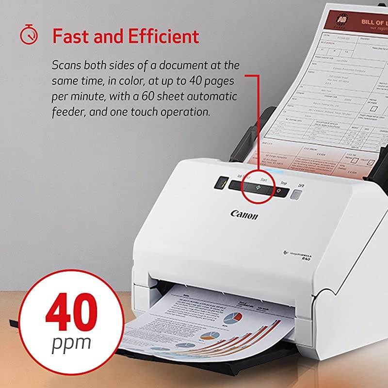 ImageFORMULA R40 Office Document Scanner For PC and Mac, Color Duplex Scanning, Easy Setup For Office Or Home Use, Includes Scanning Software
