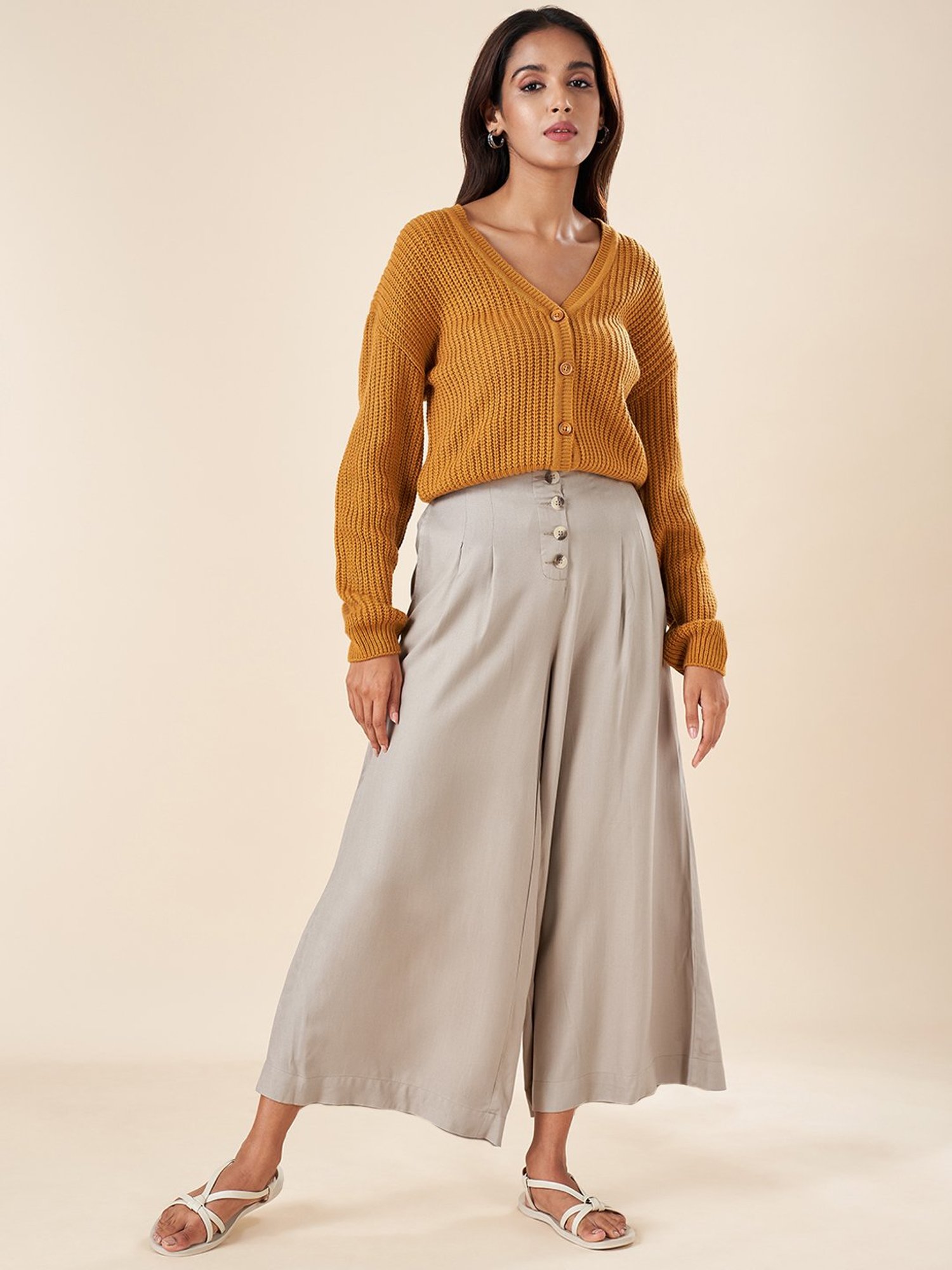 Akkriti by Pantaloons Mustard Crochet Pattern Cardigan