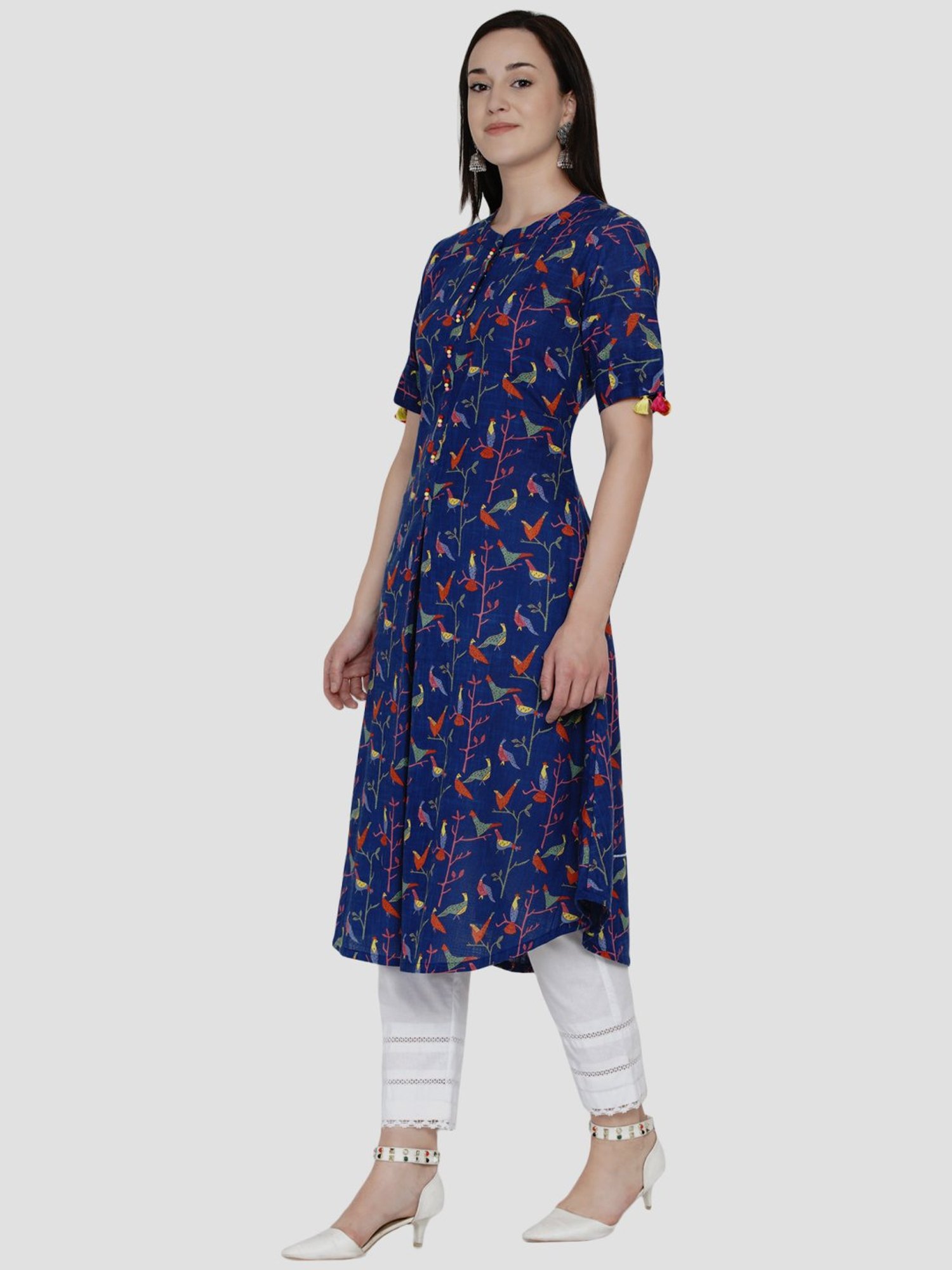 Women Republic Blue Cotton Printed A Line Kurta