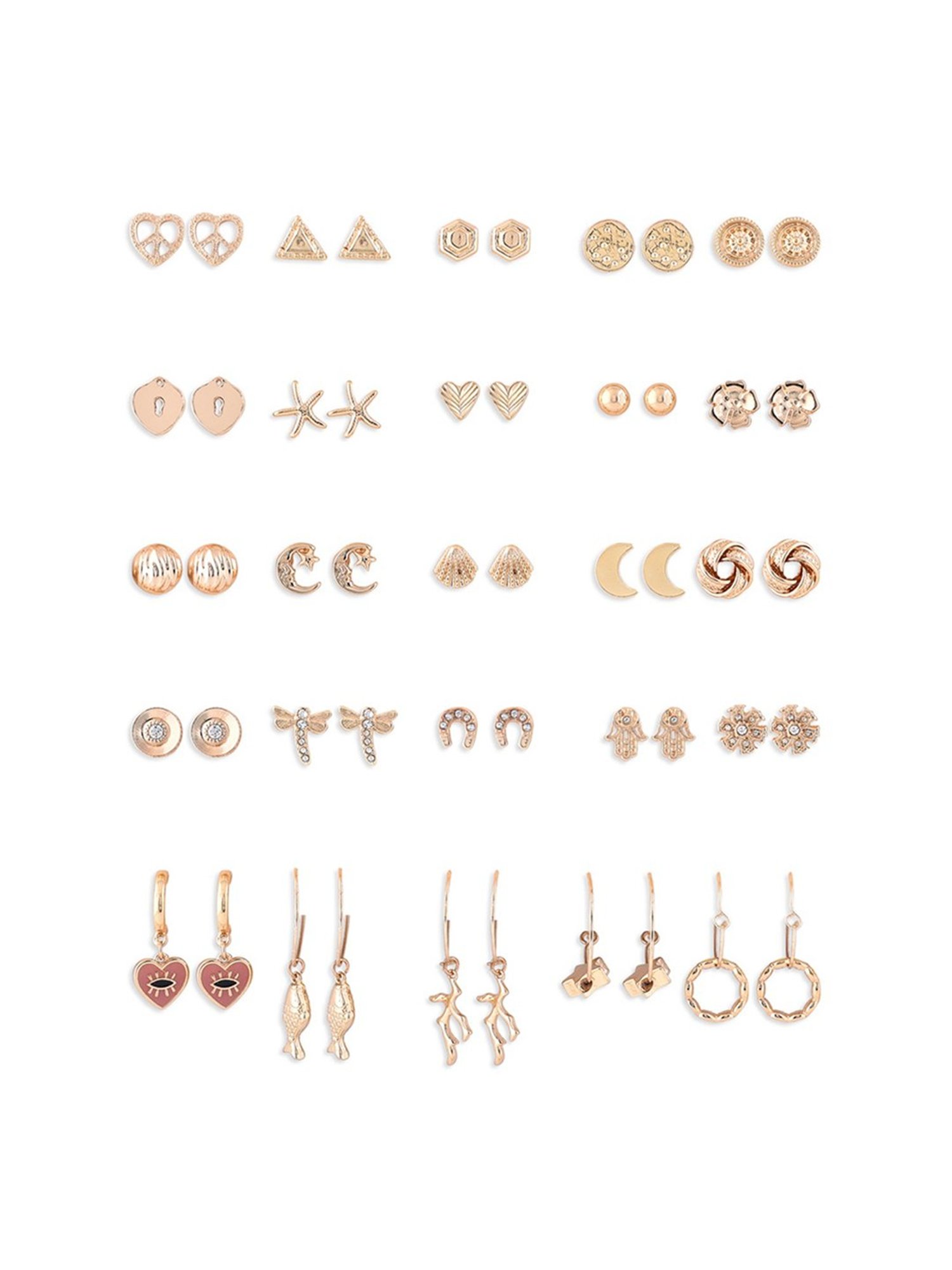 Zaveri Pearls Set of 25 Gold Tone Contemporary Studs & Drop Earrings-ZPFK15137