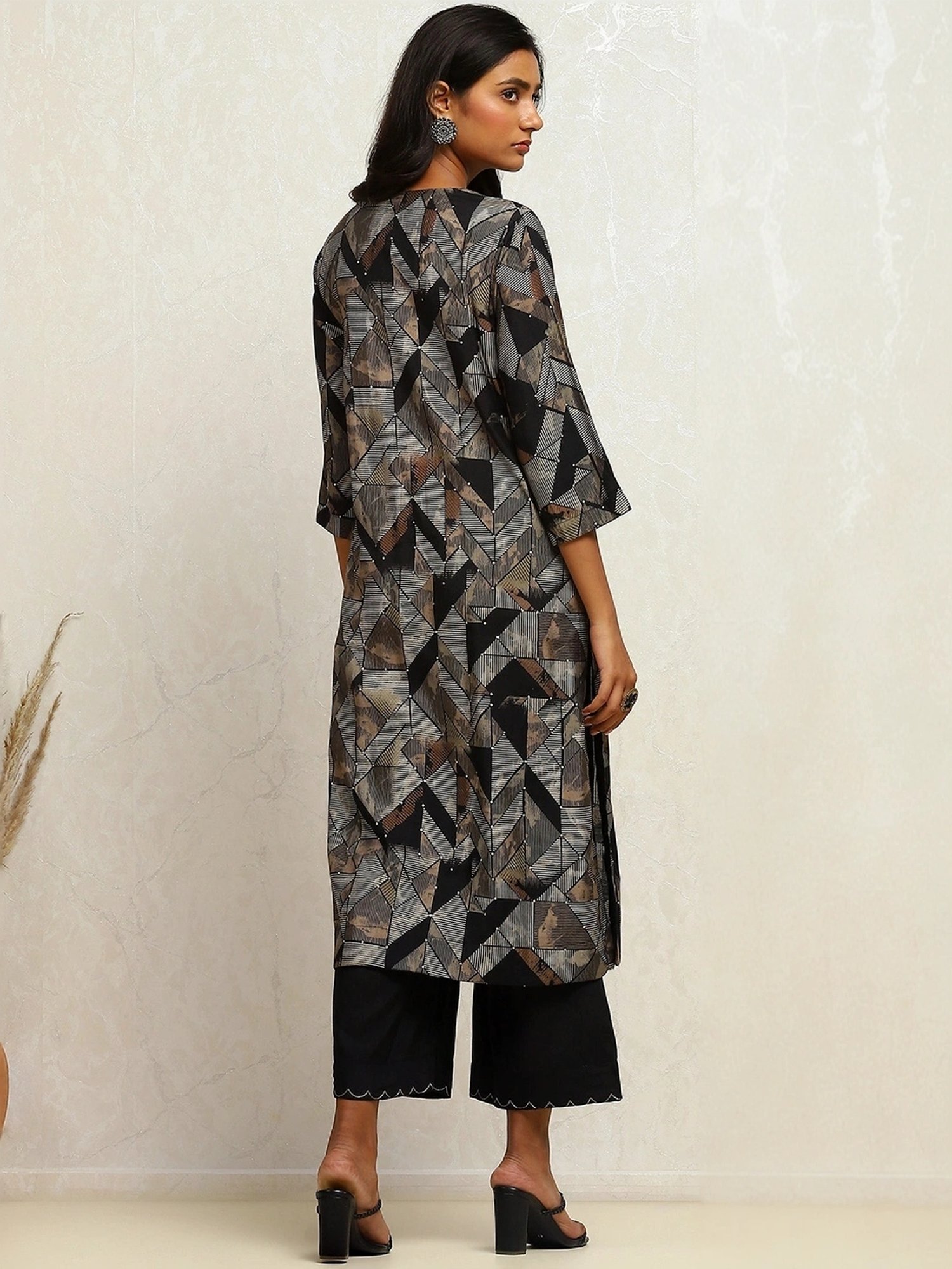 Biba Black Printed Kurta Palazzo Set With Dupatta