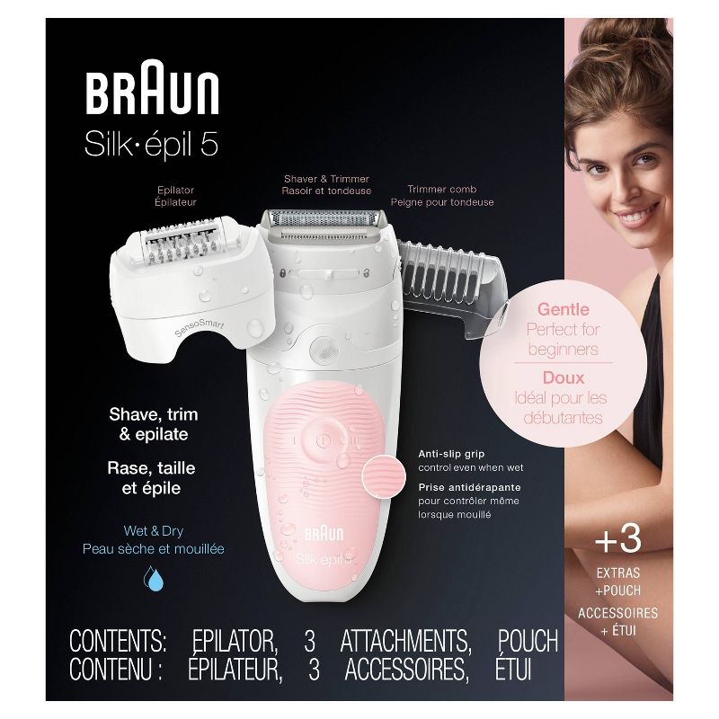 Braun Silk-epil 5 3-in-1 Women's Cordless Wet & Dry Epilator + 4 Extra Accessories 5-620