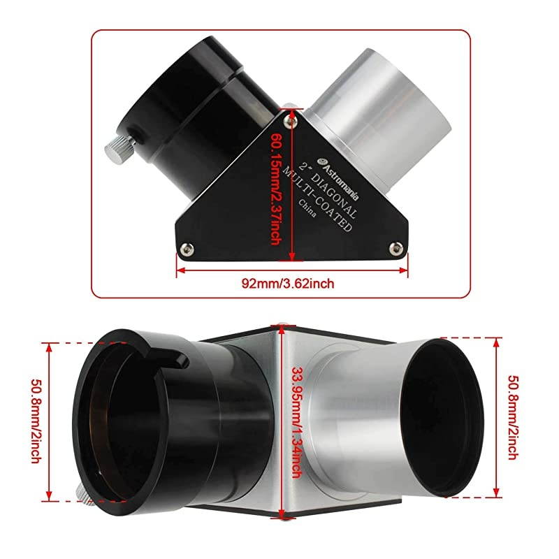 2" 90-Degree Mirror Diagonal with 93% reflectivity Across Visible Spectrum