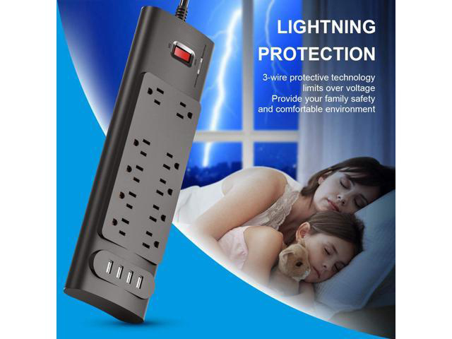 Power Strip, bototek Surge Protector with 10 AC Outlets and 4 USB Charging Ports,1875W/15A, 2100 Joules, 6 Feet Long Extension Cord for Smartphone Tablets Home,Office, Hotel- Black