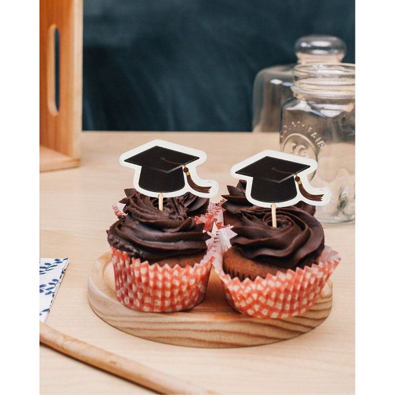 Blue Panda 200 Pack Bamboo Cocktail Toothpicks Sticks Cupcake Toppers, Graduation Cap Party Supplies Decorations