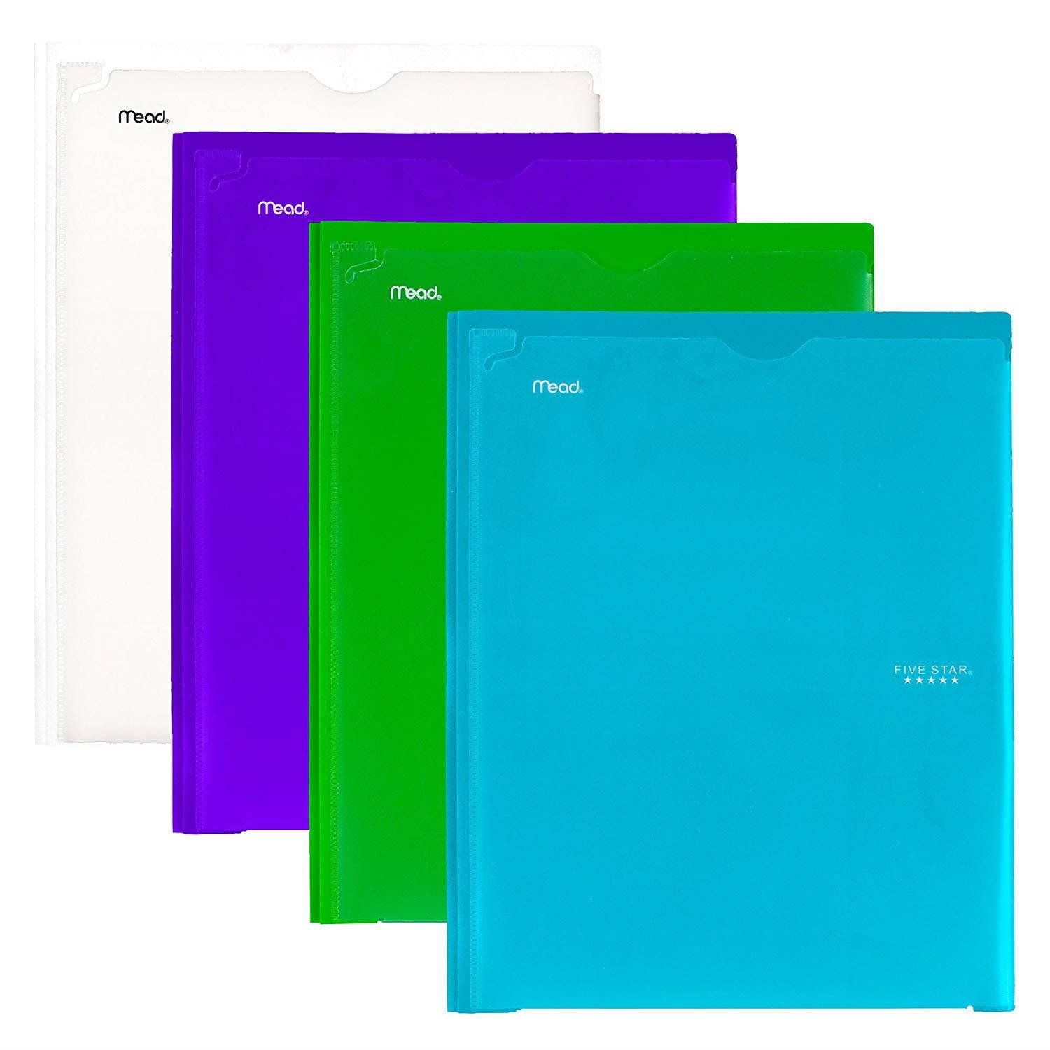 Five Star 2 Pocket Folders with Prong Fasteners, Folders with Pockets, Customizable Cover, Plastic, 4 Pack (38130)