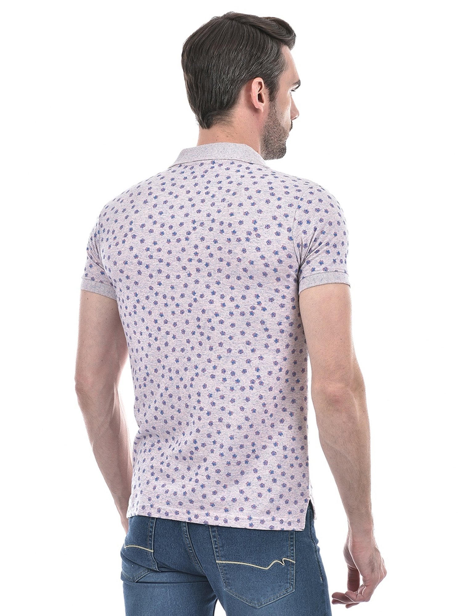 Numero Uno Pink Cotton Regular Fit Floral Print Polo T-Shirt