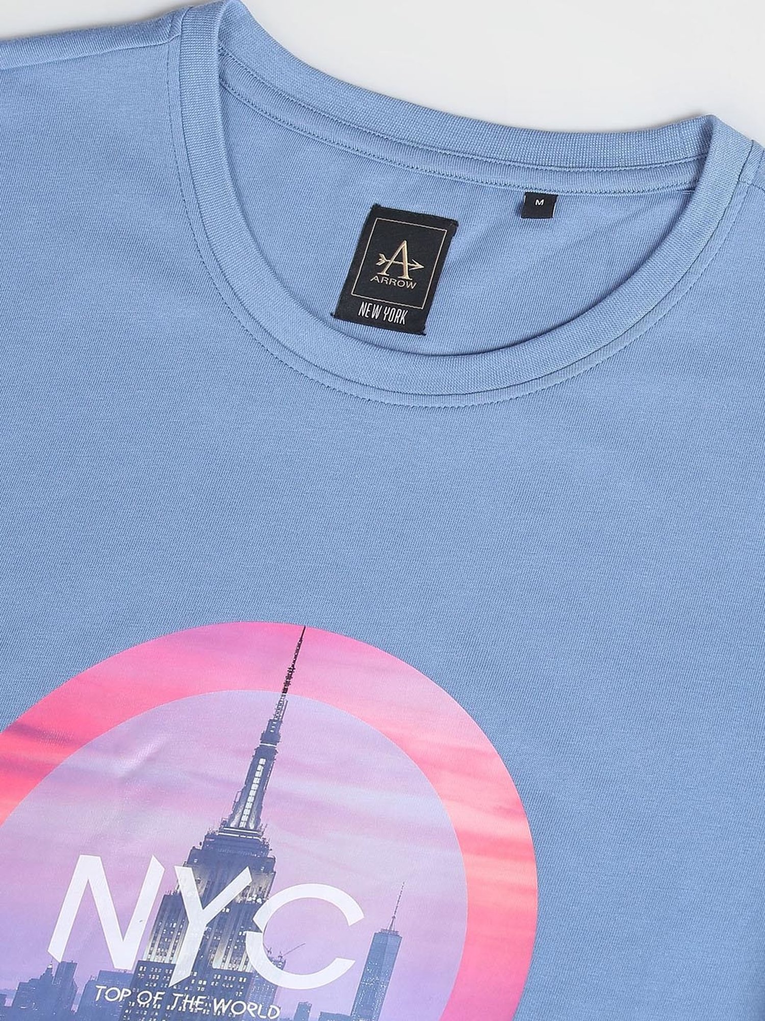 Arrow Sport Blue Cotton Regular Fit Printed T-Shirt