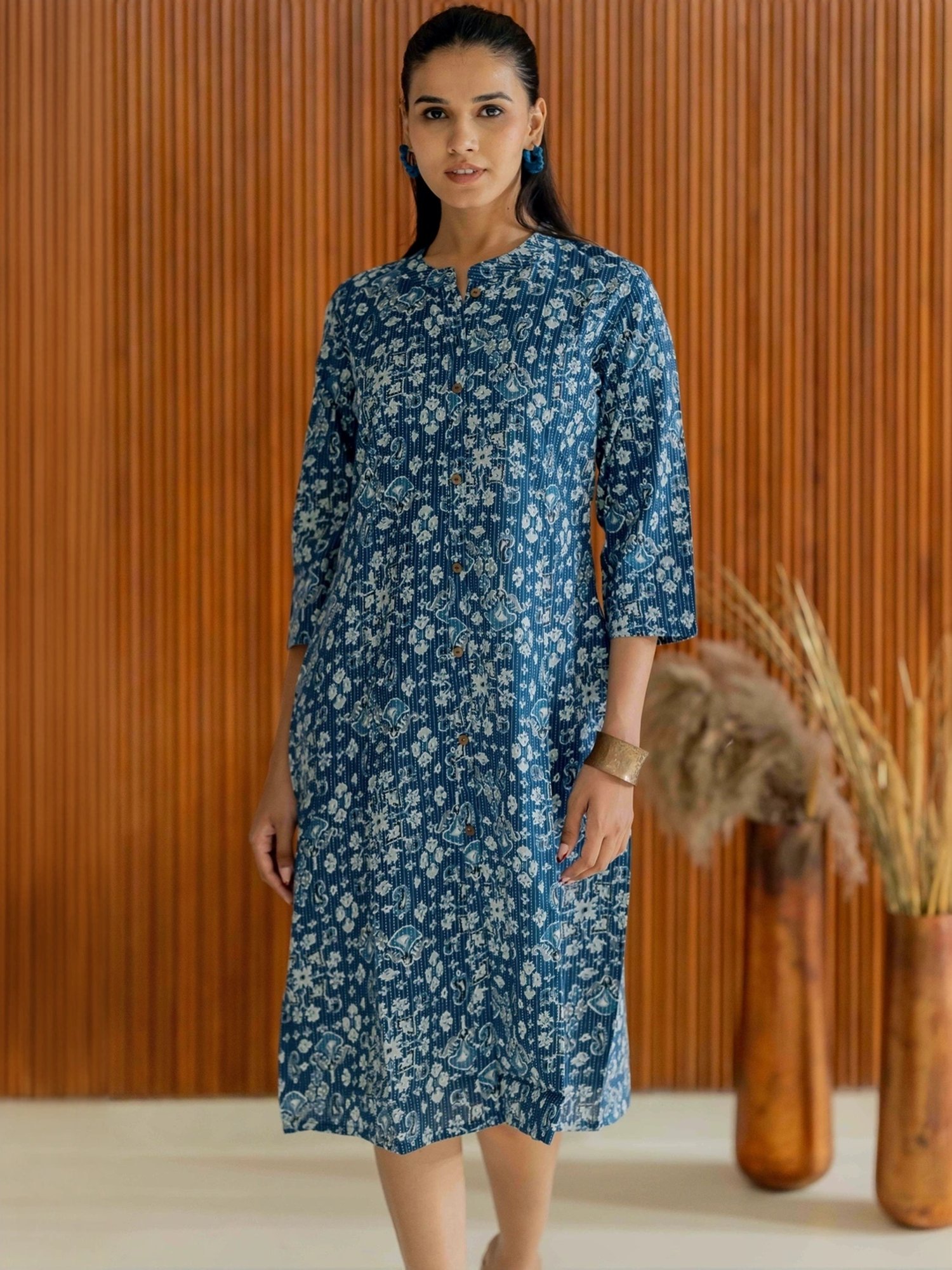 MIRCHI FASHION Blue Cotton Printed A Line Kurta