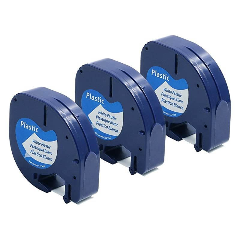 Compatible Label Tape Replacement for Dymo Letratag Refills Black on White Plastic Label Tape 91331 for LetraTag Label Maker, 1/2 Inch x 13 Feet, 12mm x 4m, 3 Pack