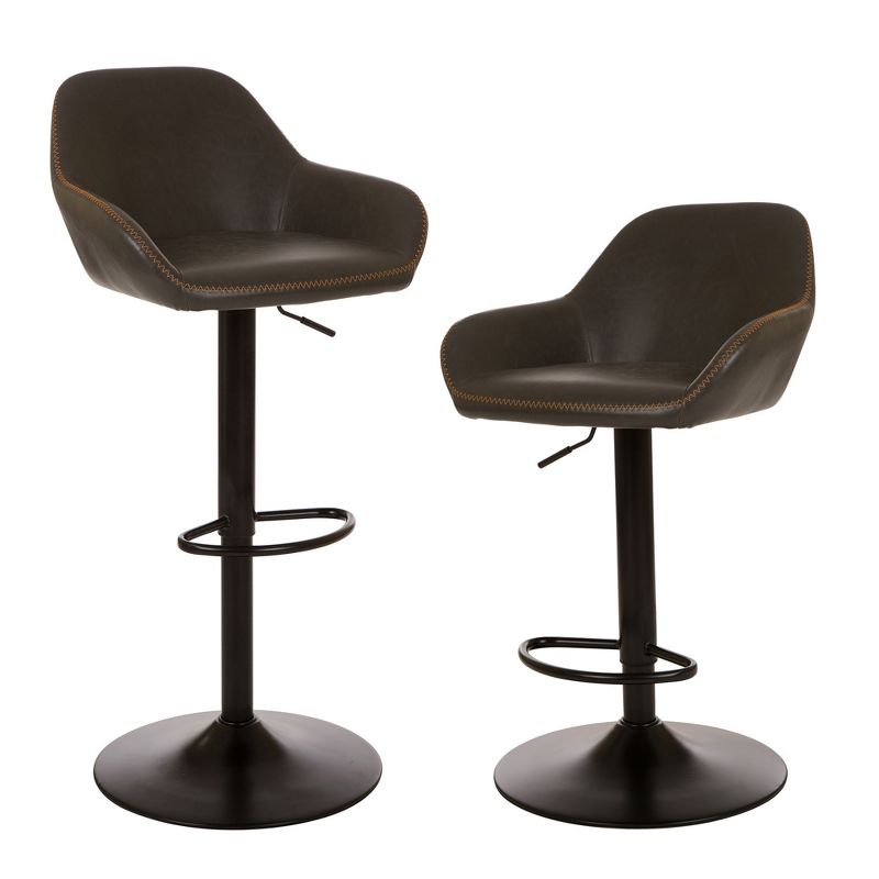 Set of 2 MidCentury Modern Vintage Leatherette Gaslift Adjustable Barstool Gray - Glitzhome