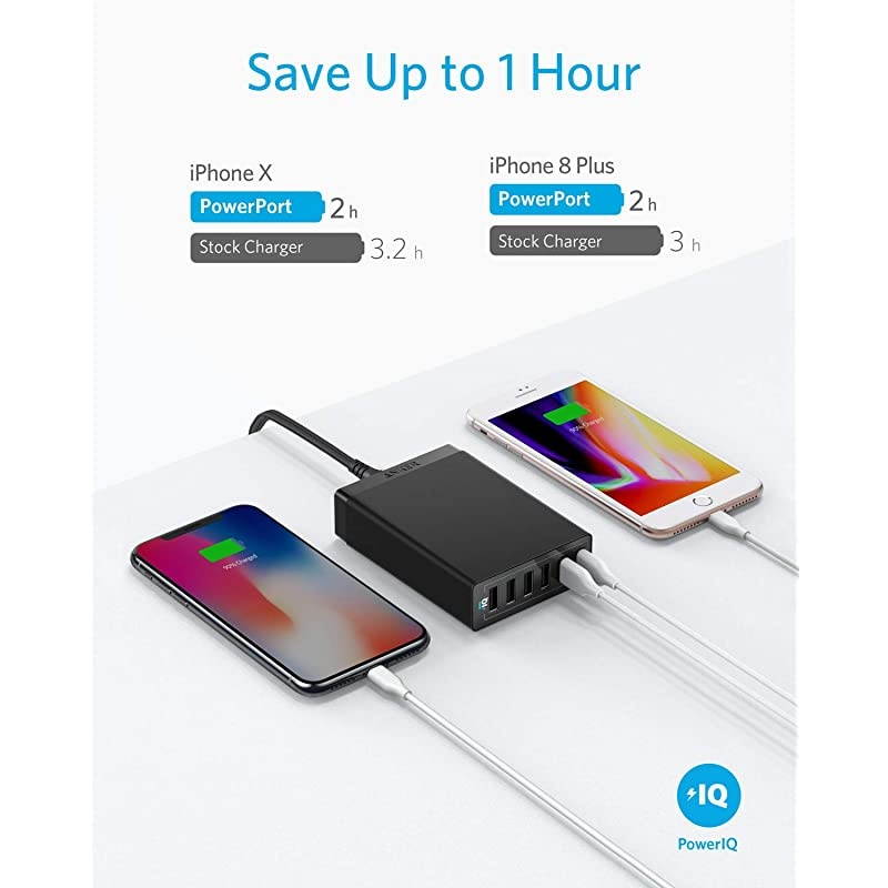 USB Wall Charger  60W 6 Port USB Charging Station PowerPort 6 Multi USB Charger for iPhone XsMaxXRX87Plus iPad ProAir 2MiniiPod Galaxy S9S8S7EdgePlus Note LG HTC and More