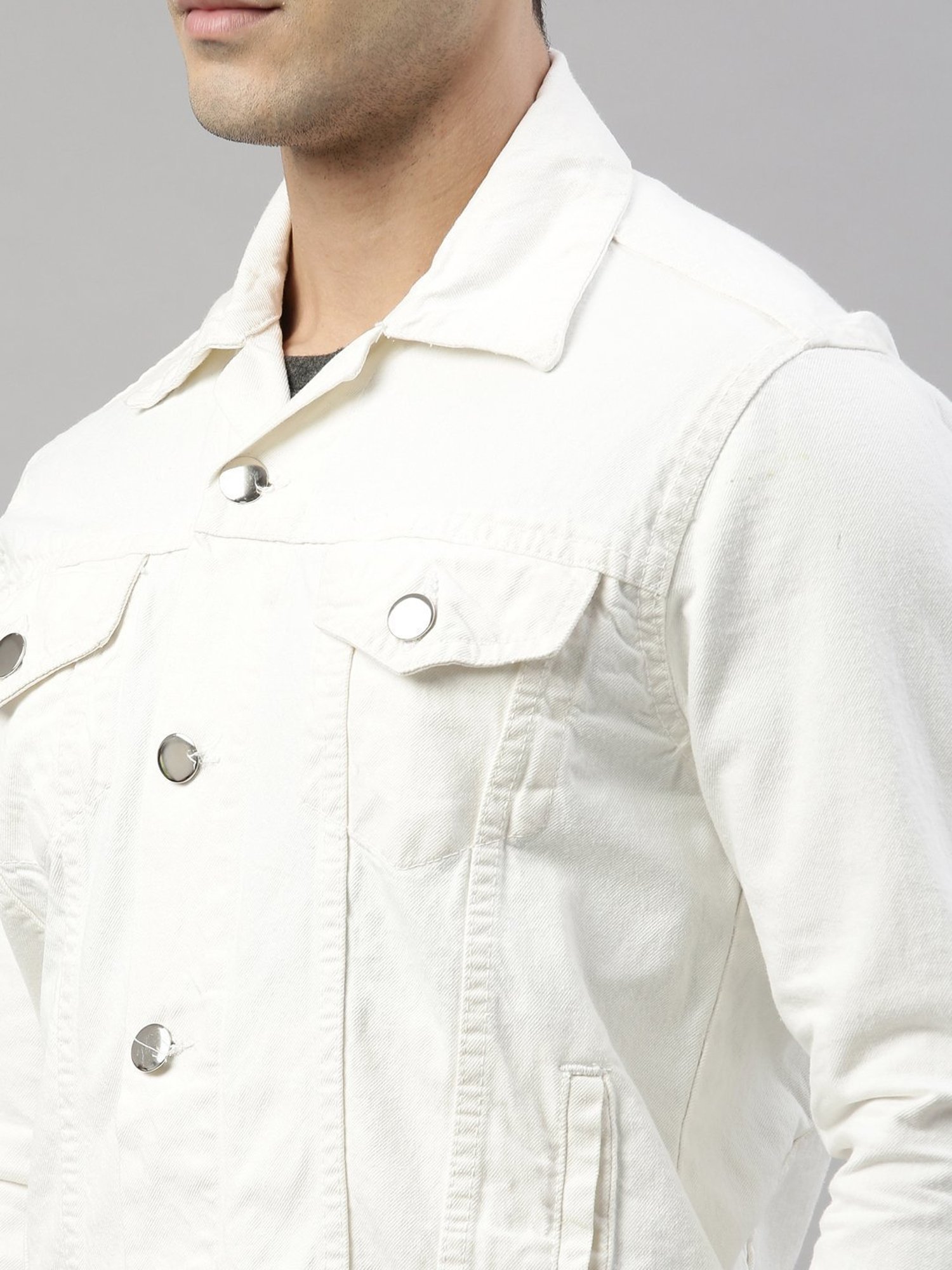 CINOCCI White Cotton Slim Fit Denim Jacket