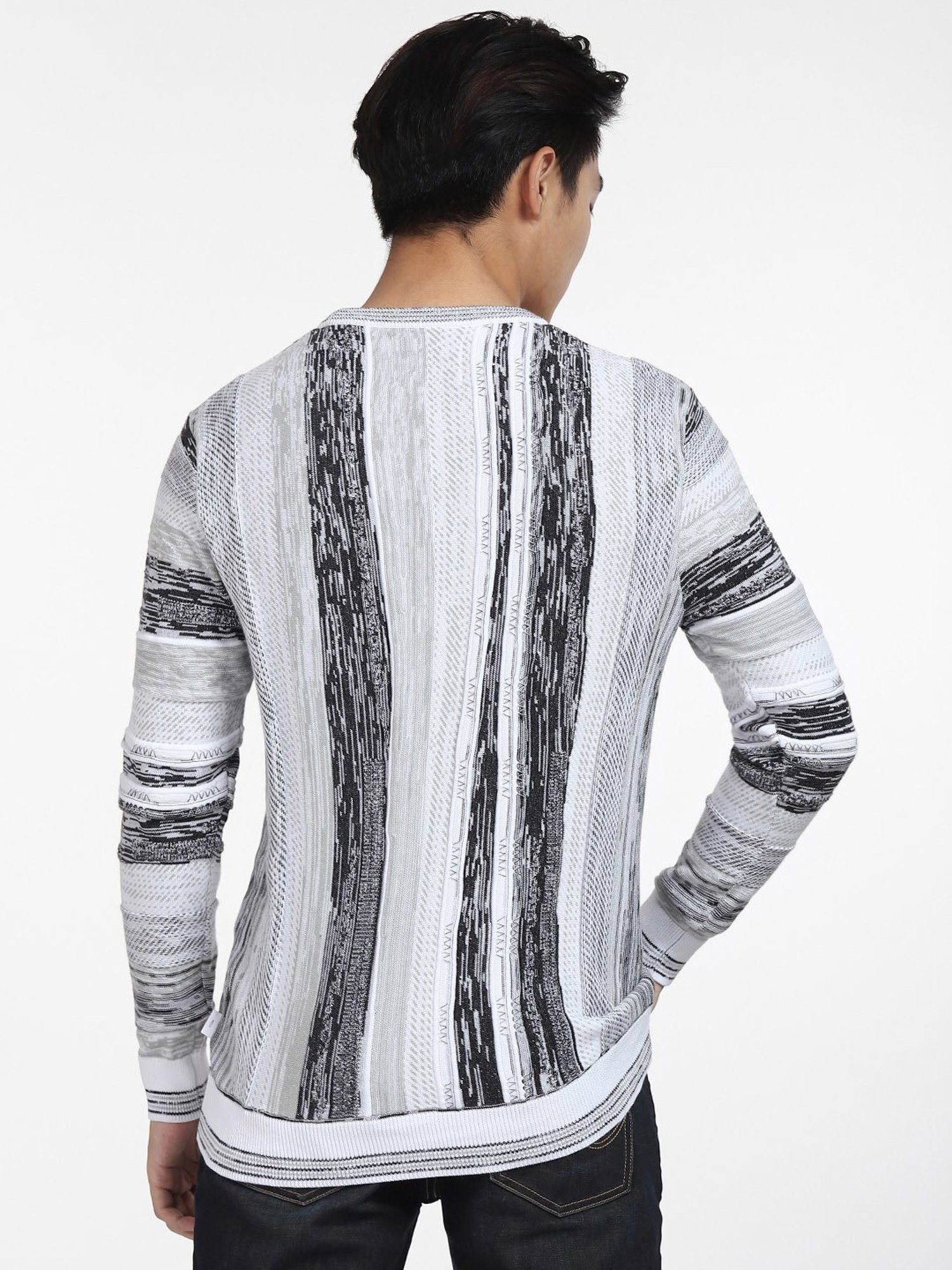 Jack & Jones White Regular Fit Self Design Sweater