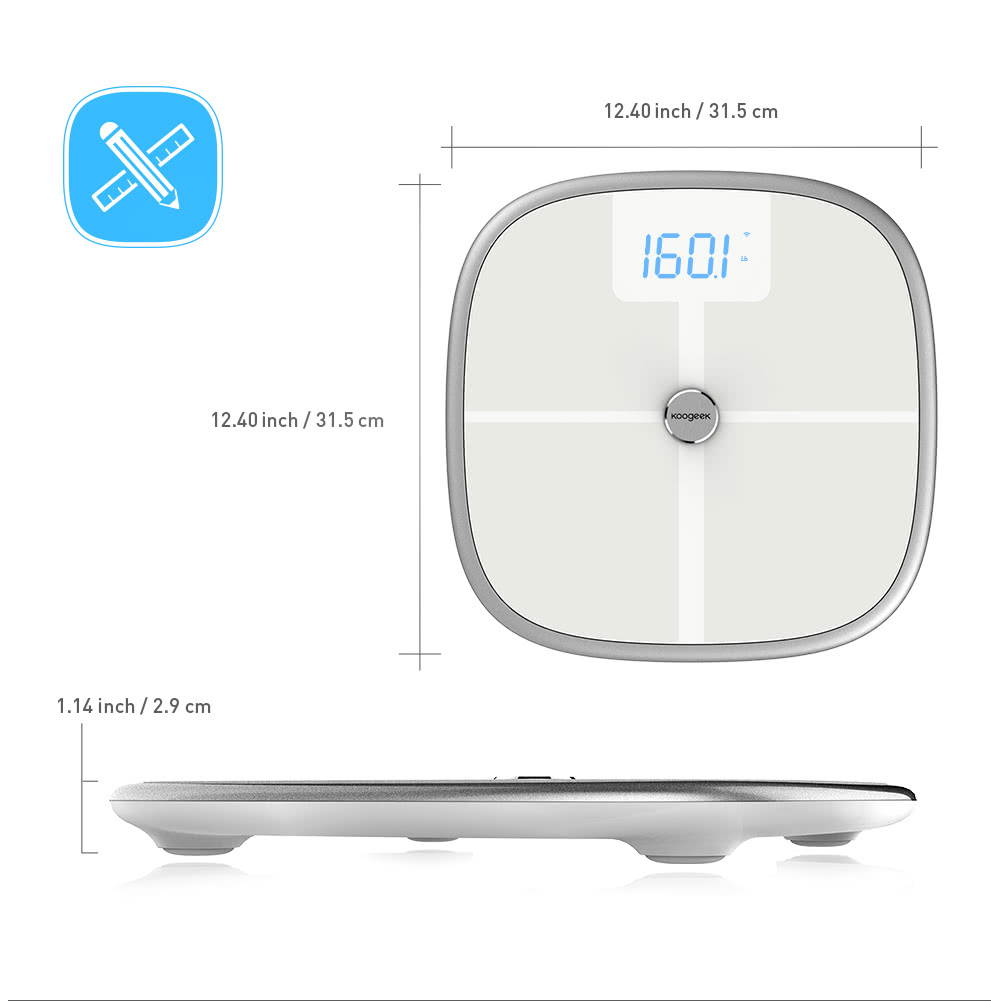 Koogeek Smart Health Scale Bluetooth WiFi Sync Measures Muscle Bone Mass BMI BMR and Visceral Fat Weight Body Fat Water 16 Users Recognition 330lb/150kg Weight Capacity