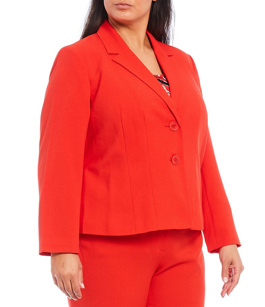 Kasper Plus Size Stretch Crepe Stand Combo Collar One Button Jacket