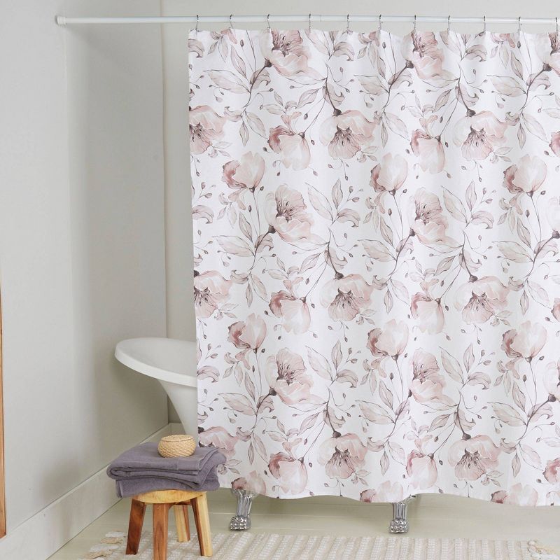 72"x72" Lily Cotton Fabric Shower Curtain Blush - Nicole Miller