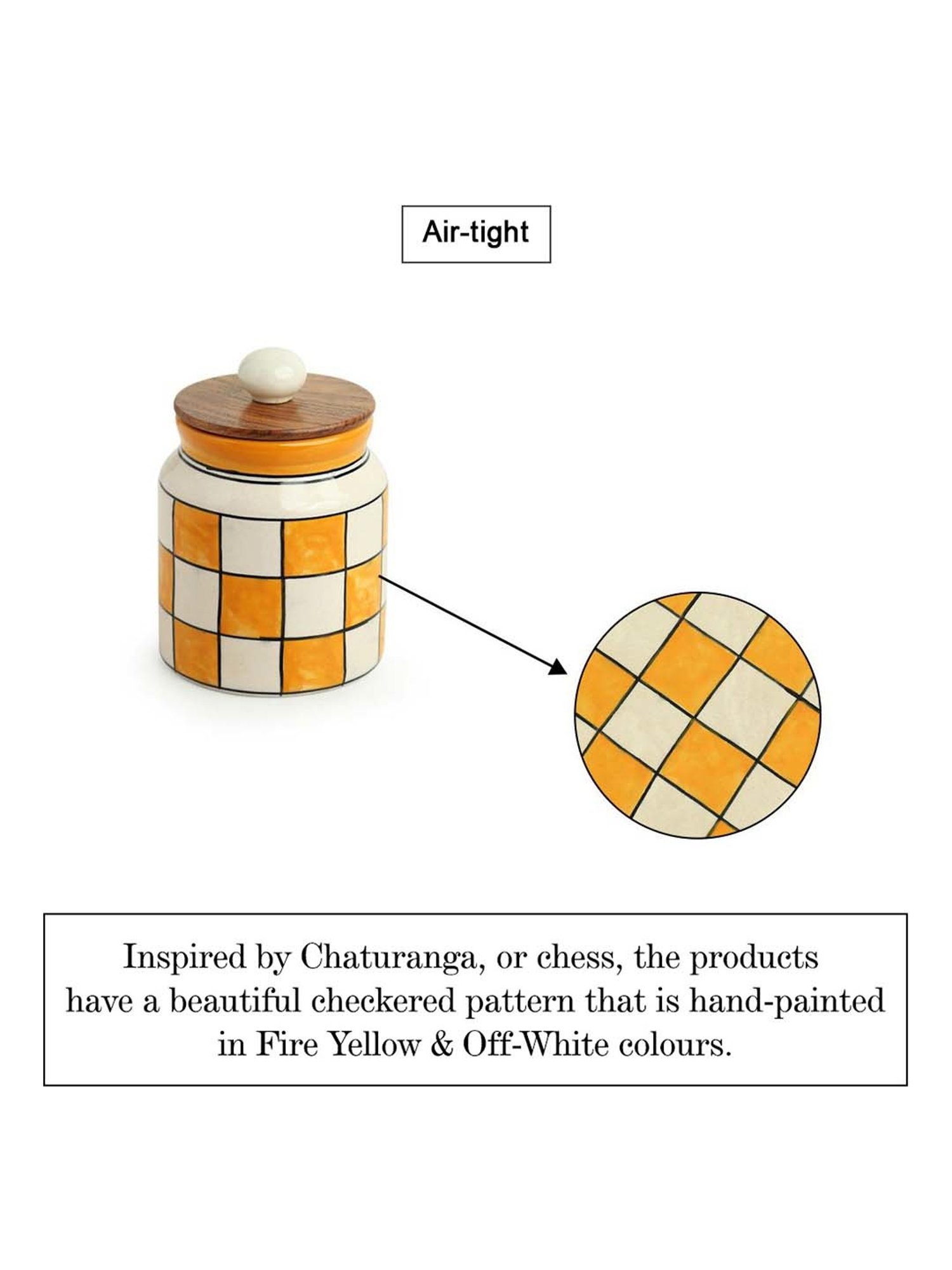 ExclusiveLane 'Shatranj Check' Hand-painted Storage Jar & Container (Non-airtight, 500 ML, 5.2 Inch)