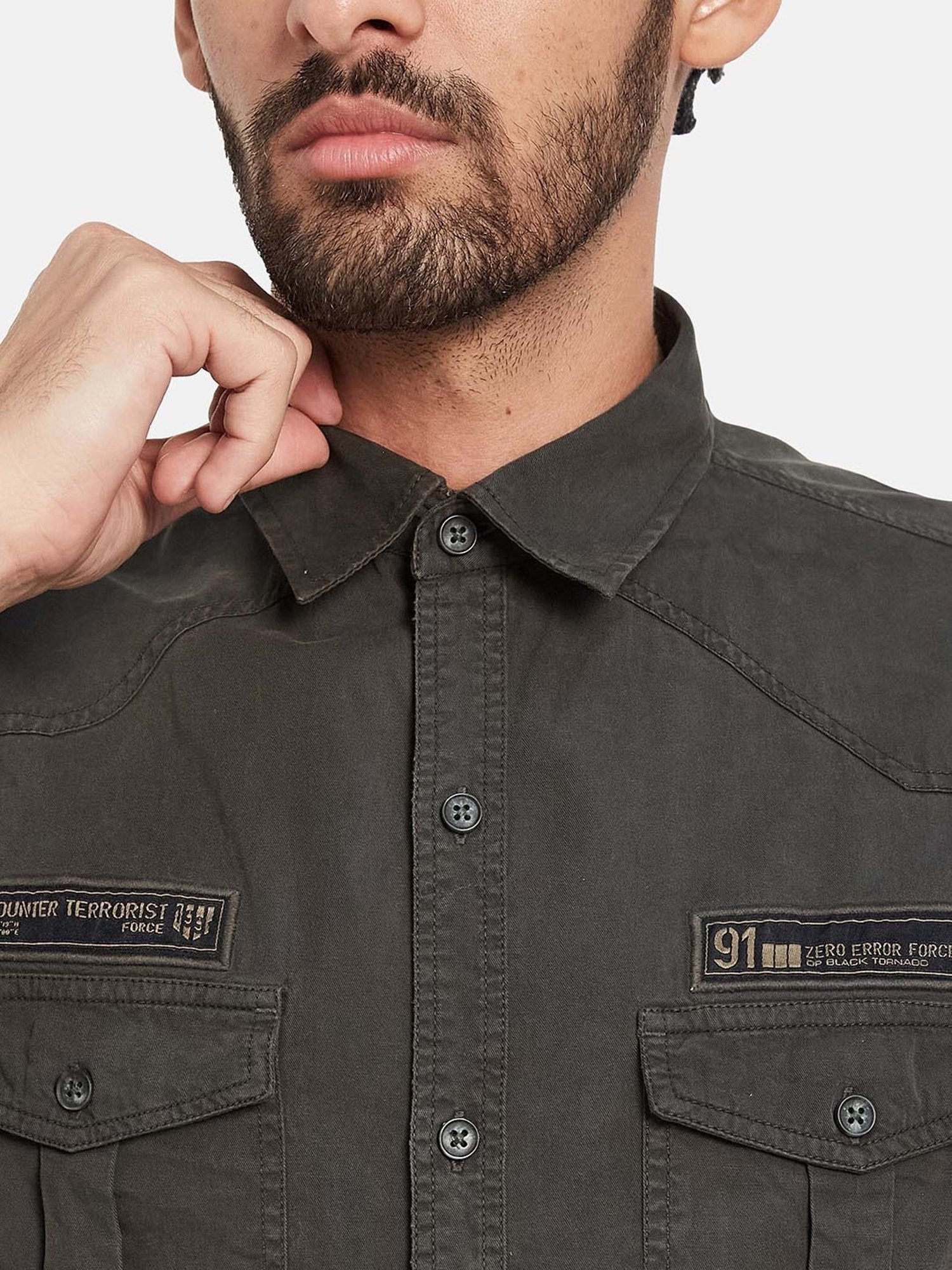 METTLE Olive Regular Fit Shirt