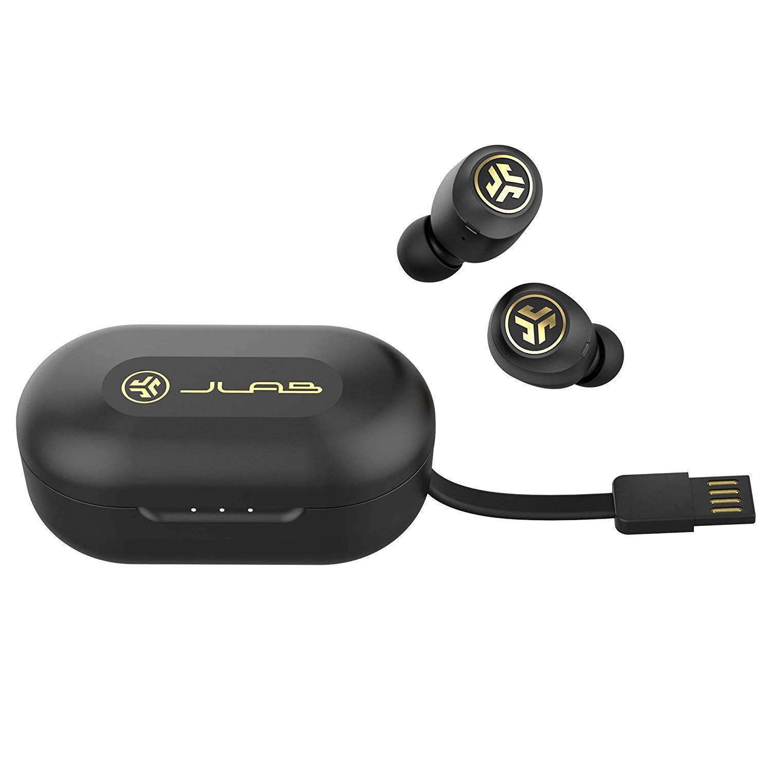JLab Audio JBuds Air Icon True Wireless Signature Bluetooth Earbuds + Charging Case - Black & Gold - IP55 Sweat Resistance - Bluetooth 5.0 Connection - Stereo Phone Calls - 3 EQ Sound Settings
