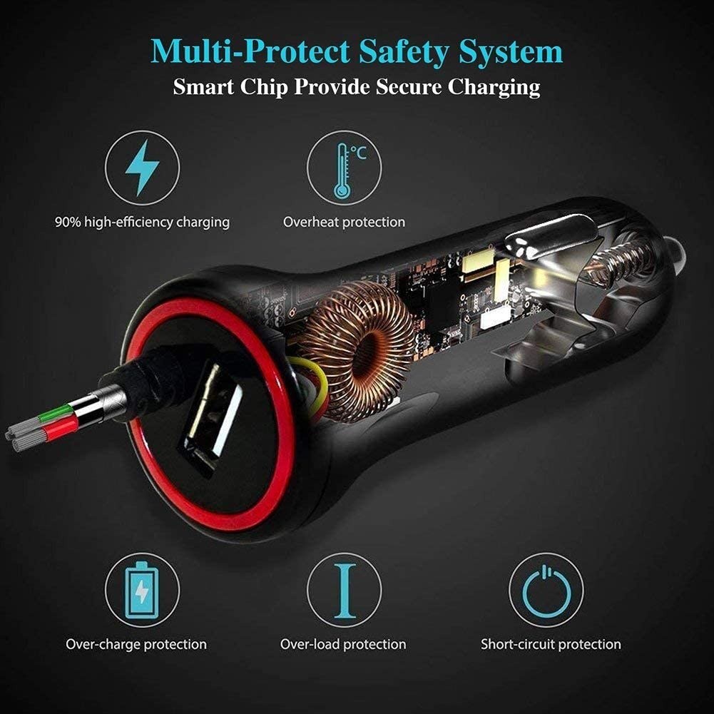 Car Charger, 24W/4.8A USB Car Charger Compatible iPhoneX,8/8Plus,7/7plus,6/6s,6/6s+,5s,5,SE,iPod,iPad Pro,Air,iPad