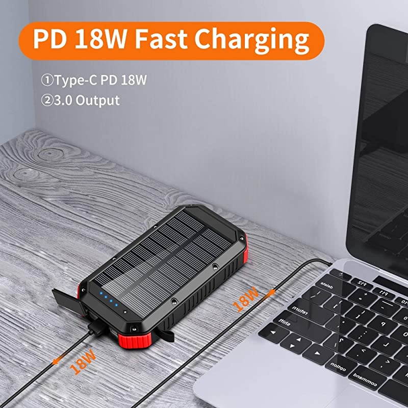 Charger,30000mAh Power Bank, PD 18W 3A Quick Charge, Wireless Protable Charger w/ 6 outputs Type-C, 4 Lighting Modes IP65 Waterproof Shockproof for iOS Android