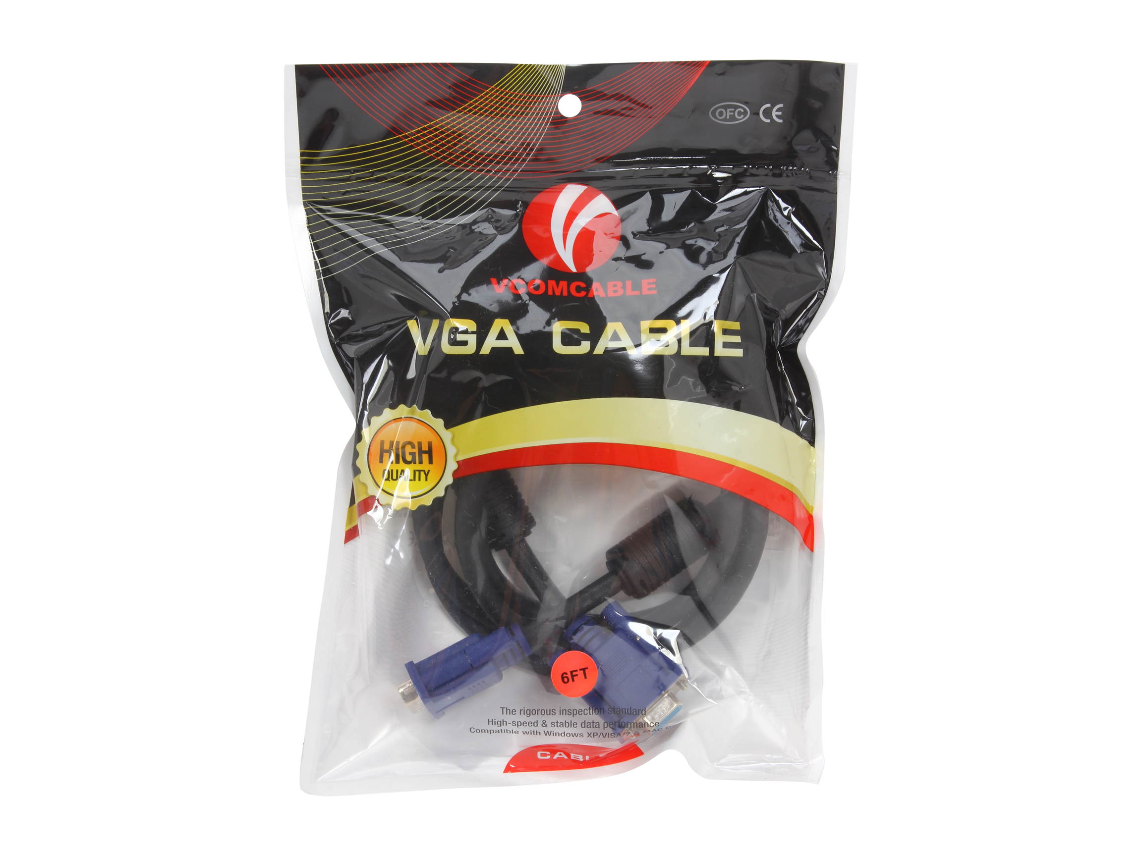 VCOM VC-VGA6F 6 ft. VGA HD15 Male to Female Black Cable with  Blue Connector