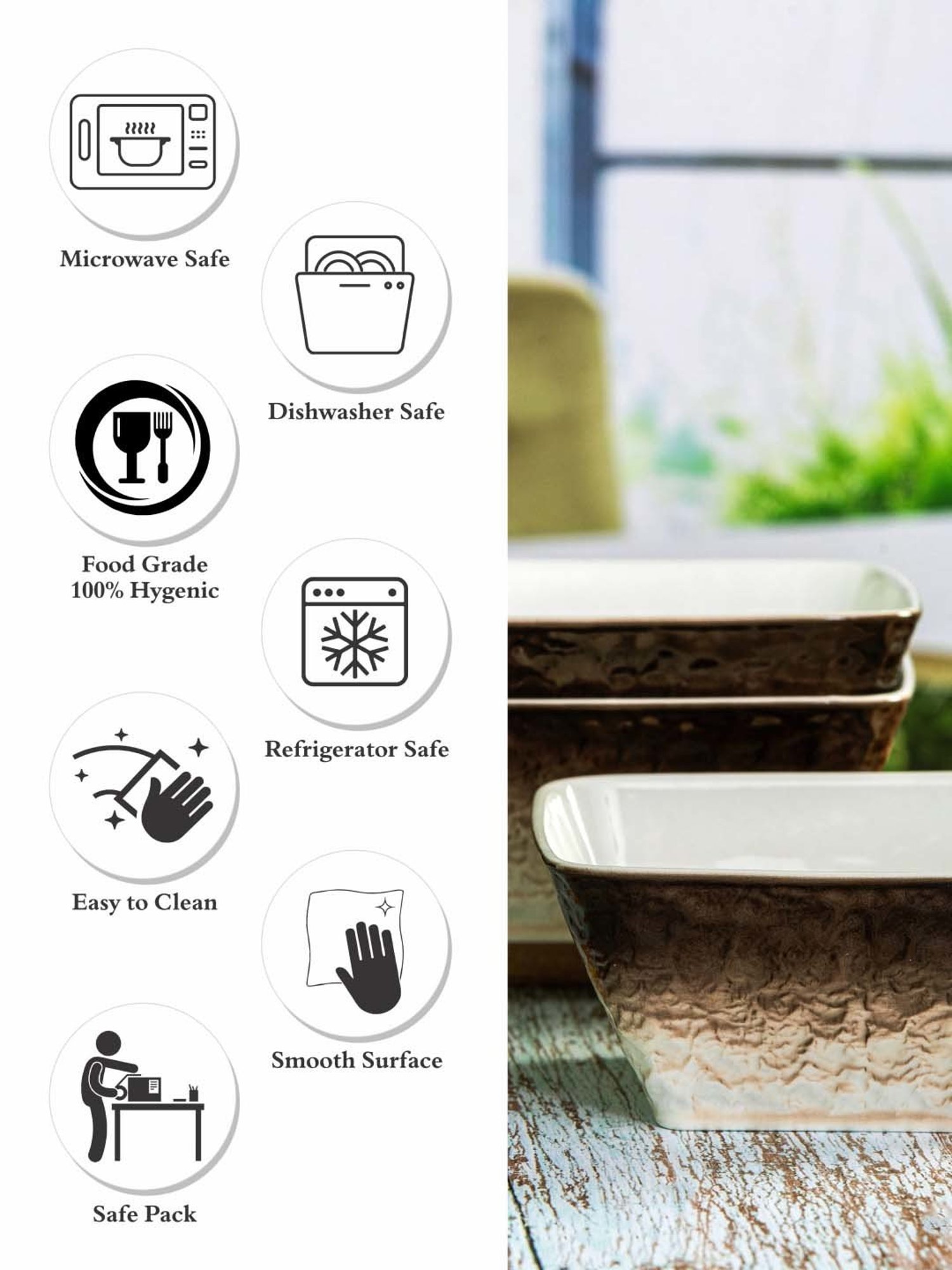 White Gold White & Brown Porcelain Serving Bowls - Set of 3