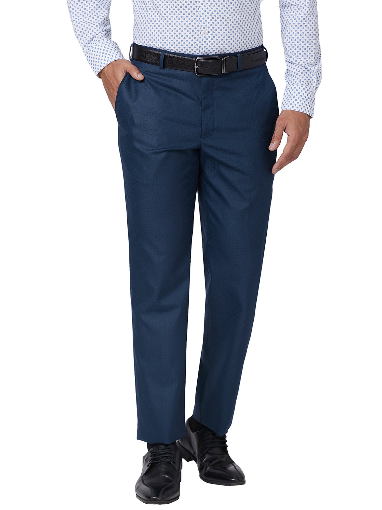 Park Avenue Blue Regular Fit Self Design Flat Front Trousers