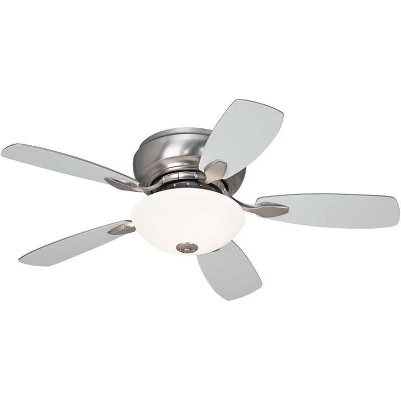 44" Casa Vieja Modern Hugger Ceiling Fan with Light LED Brushed Nickel Reversible Silver White Blades Frosted Glass Living Room
