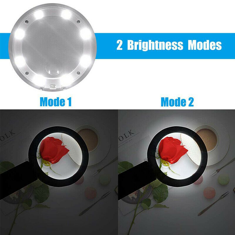 5X 10X Magnifying Glass Foldable Handheld with Bright 8 LED Lights Illuminated Desktop Reading Books Jewelry Watch & Computer Repair Tool