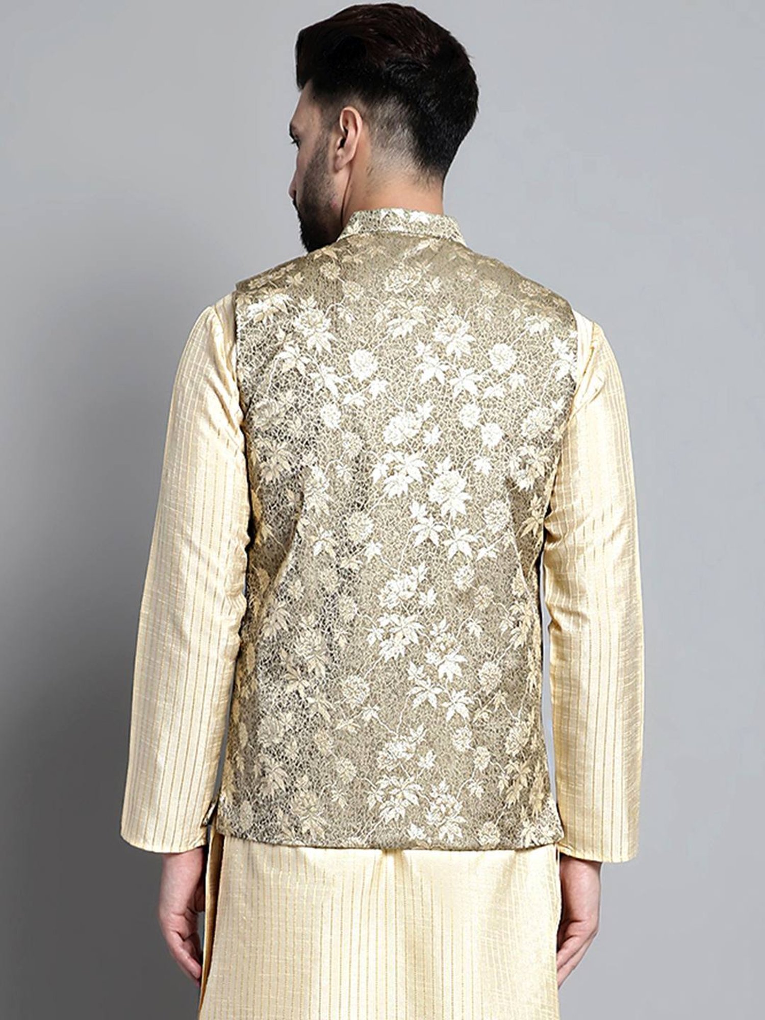 Jompers Beige Regular Fit Printed Nehru Jacket