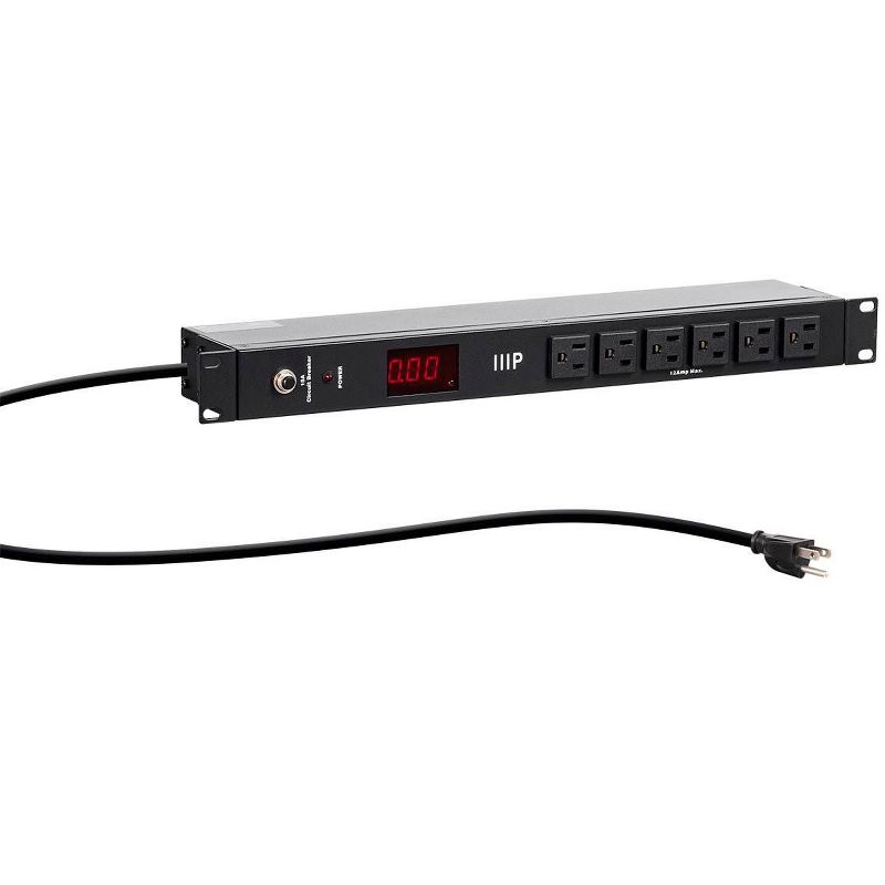 Monoprice 14 Outlet Metal 1U Rackmount Power Distribution Unit - 6 Feet Cord - Black | with Ampere Meter, 8 Rear 6 Front NEMA 5-15R Outlets, 15A